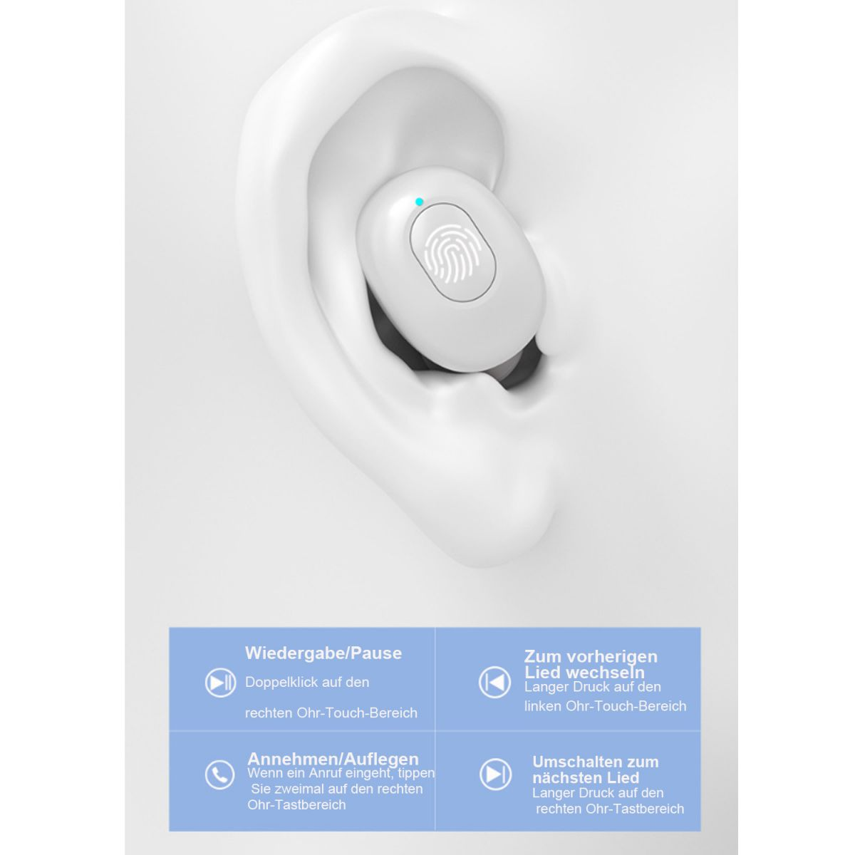 KINSI In-Ear-Kopfhörer, Steuerung für Wasserdicht weiß Anrufe Kopfhörer Musik, In-ear Bluetooth IPX6, und