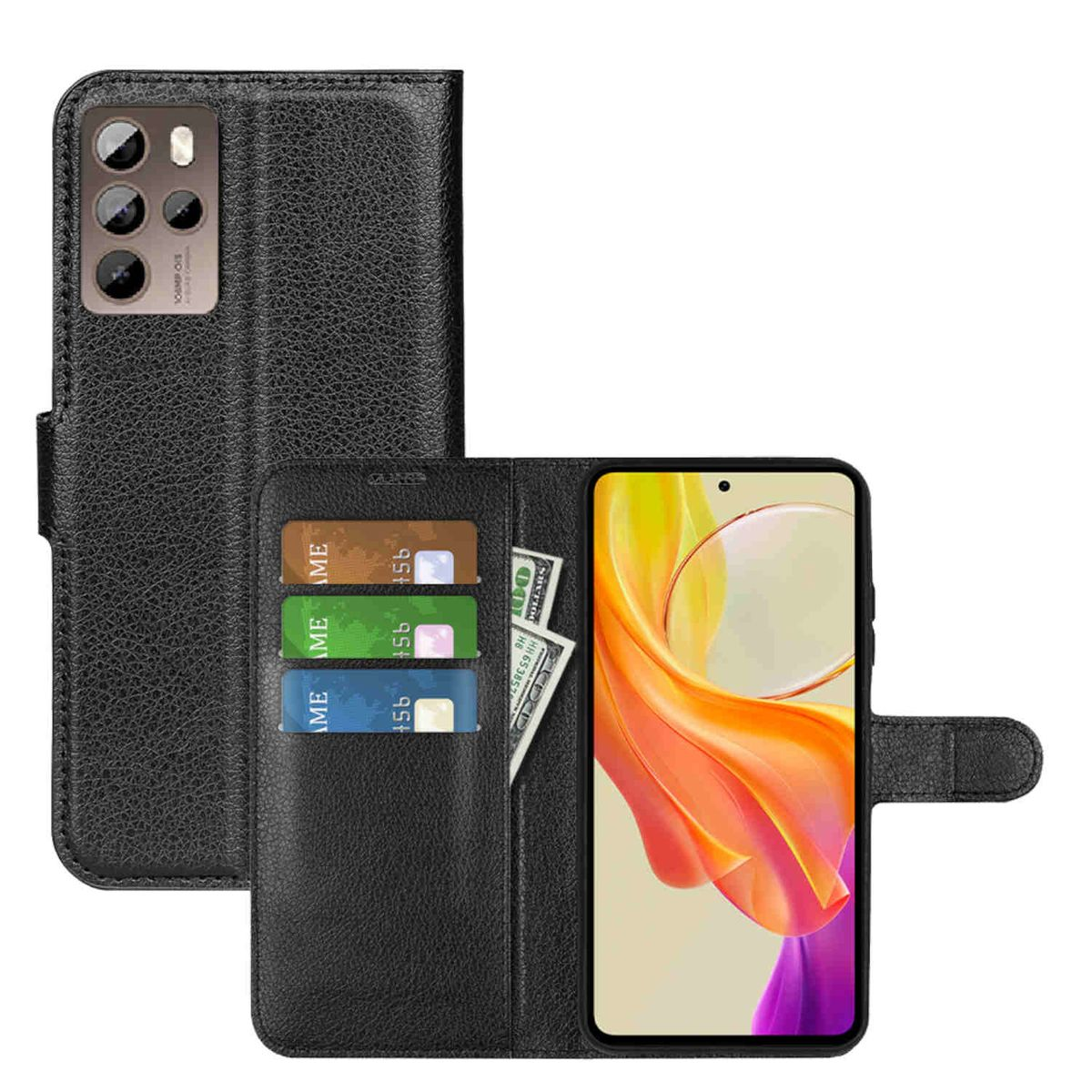 mit & Tasche Wallet Schwarz WIGENTO Fach, Geld Kreditkarten Book HTC, Pro, U23 Bookcover,