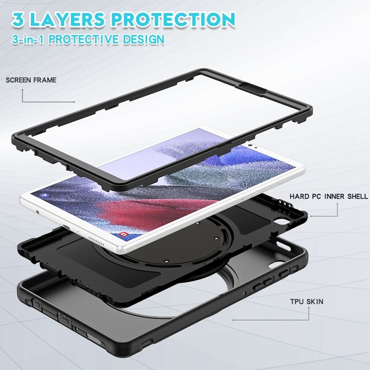 WIGENTO 360 Grad mit Hybrid Kunststoff für Halteschlaufe / Schwarz Samsung Aufstellfunktion Tablethülle Backcover & Silikon, Outdoor