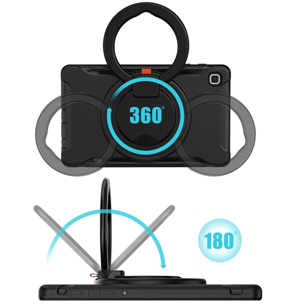 WIGENTO 360 Grad mit Hybrid Kunststoff für Halteschlaufe / Schwarz Samsung Aufstellfunktion Tablethülle Backcover & Silikon, Outdoor