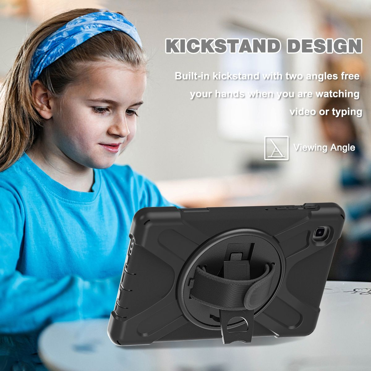 mit Schwarz / für Aufstellfunktion Outdoor & WIGENTO Tablethülle Kunststoff Halteschlaufe Hybrid 360 Grad Silikon, Samsung Backcover