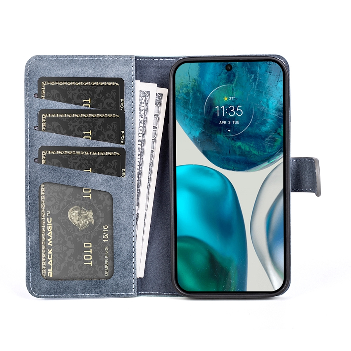 / Motorola, Book Kreditkarten Geld Motorola Wallet Blau Fach, Bookcover, Tasche & G42, WIGENTO Moto 2Color