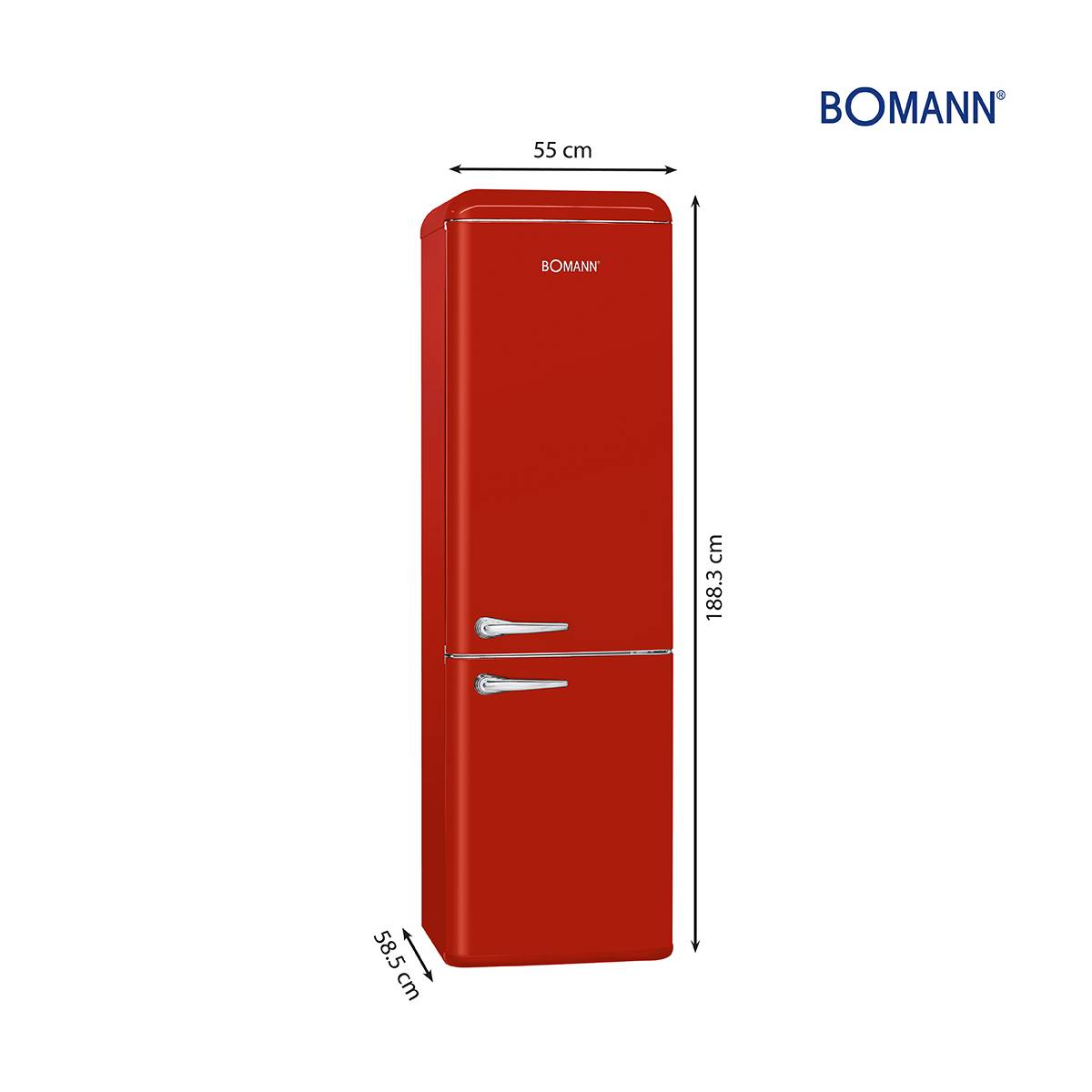 7328.1 Rot) hoch, BOMANN 201 mm Kühlgefrierkombination (E, 1883 kWh, KGR