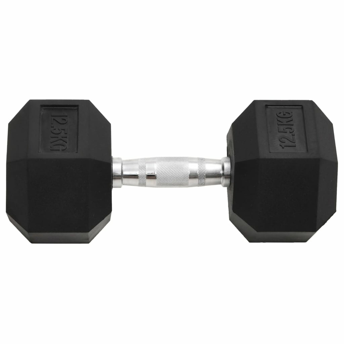 Schwarze Kurzhantel, 12,5 kg pro Seite, mit silbernem Griff.
