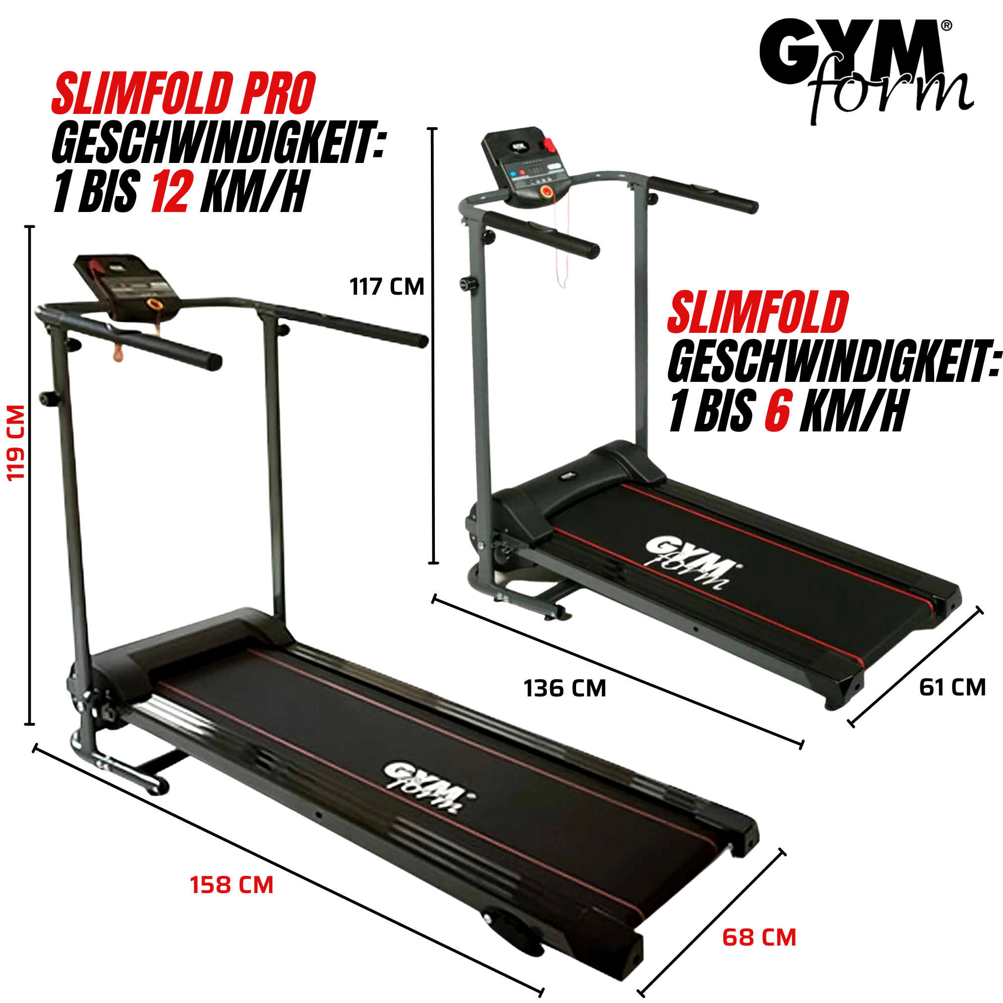 Fold GYMFORM Slim Laufband, Treadmill schwarz Pro