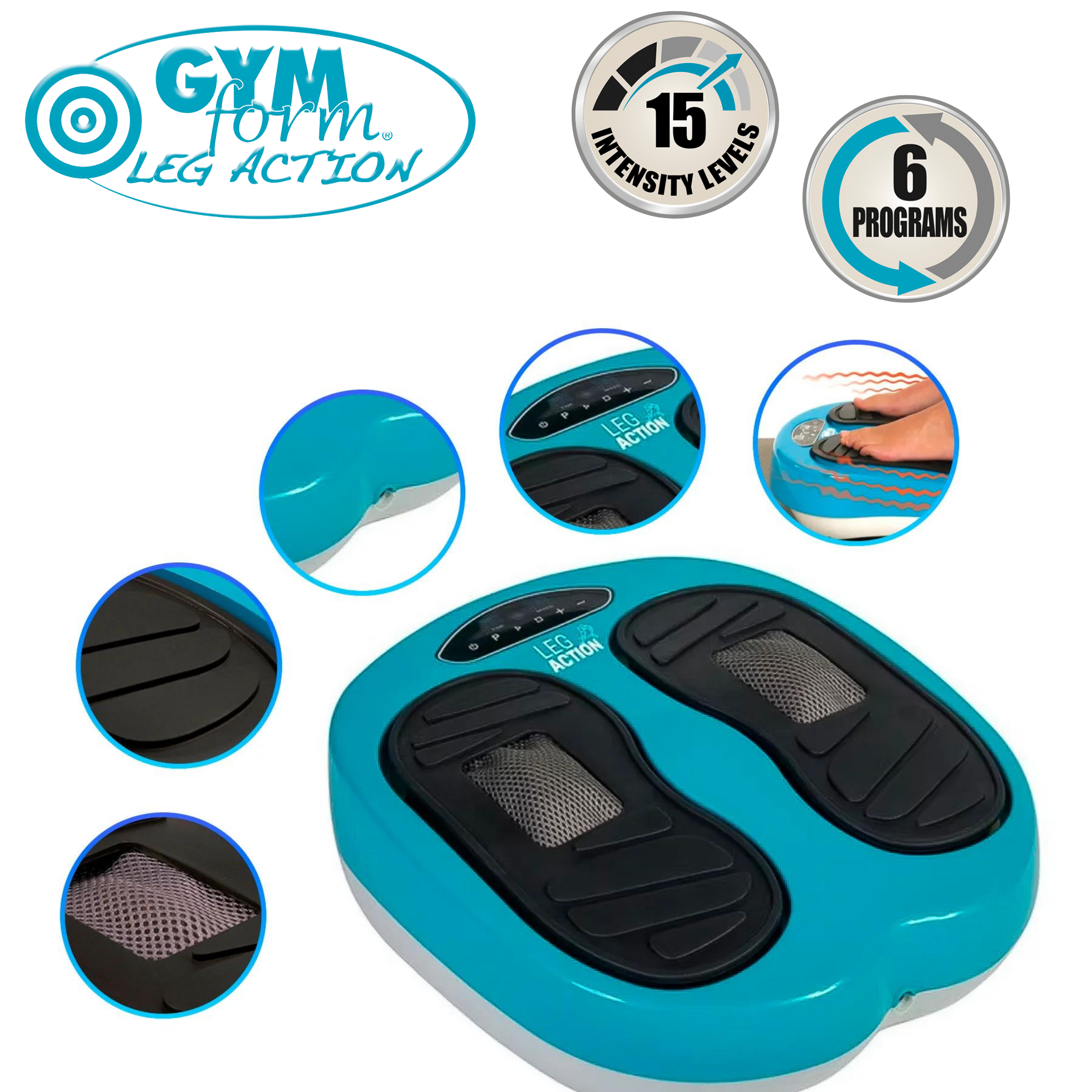 Gym Form Leg Action Gerät, türkis und weiß, mit mehreren Funktionen.