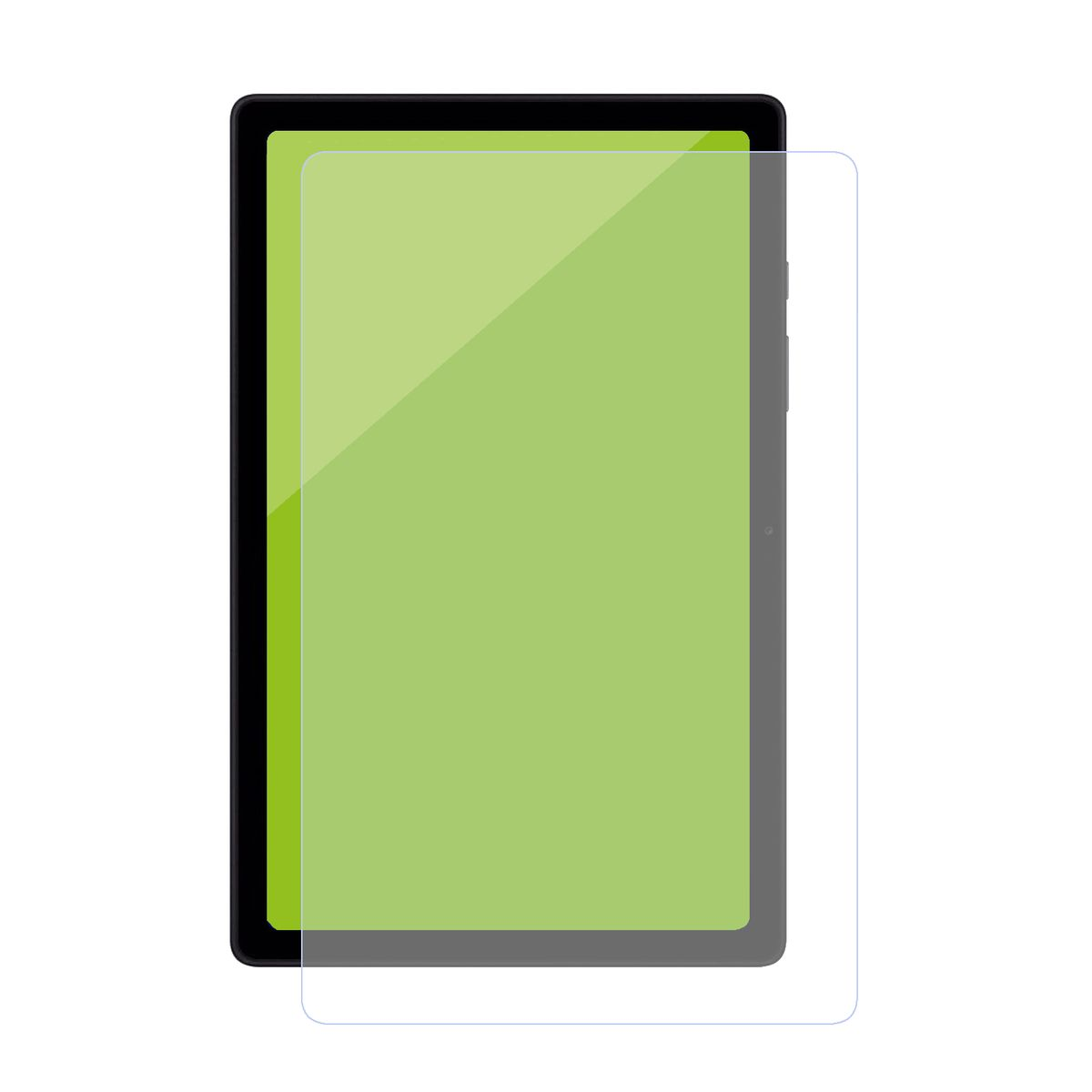 Ein Tablet mit grünem Bildschirm und eine Displayschutzfolie.