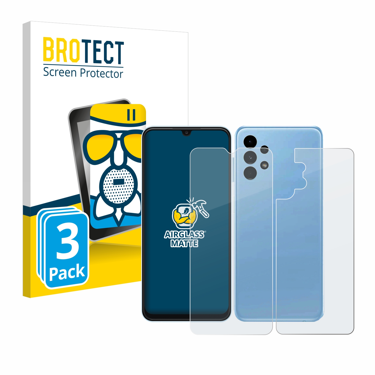 BROTECT 3x Galaxy (Display+Rückseite)) matte Samsung Schutzfolie(für A13 Airglass