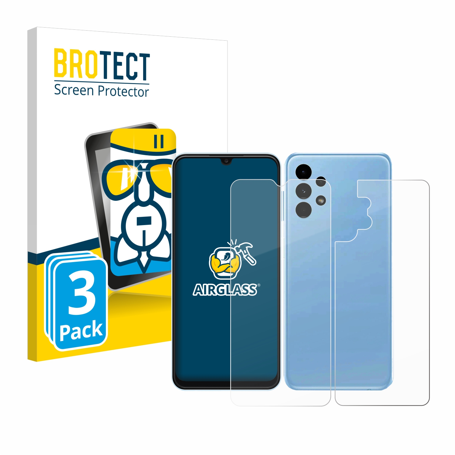 BROTECT klare Galaxy (Display+Rückseite)) A13 Samsung 3x Schutzfolie(für Airglass