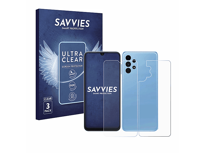 SAVVIES 6x klare Schutzfolie(für Samsung Galaxy A13 (Display+Rückseite))