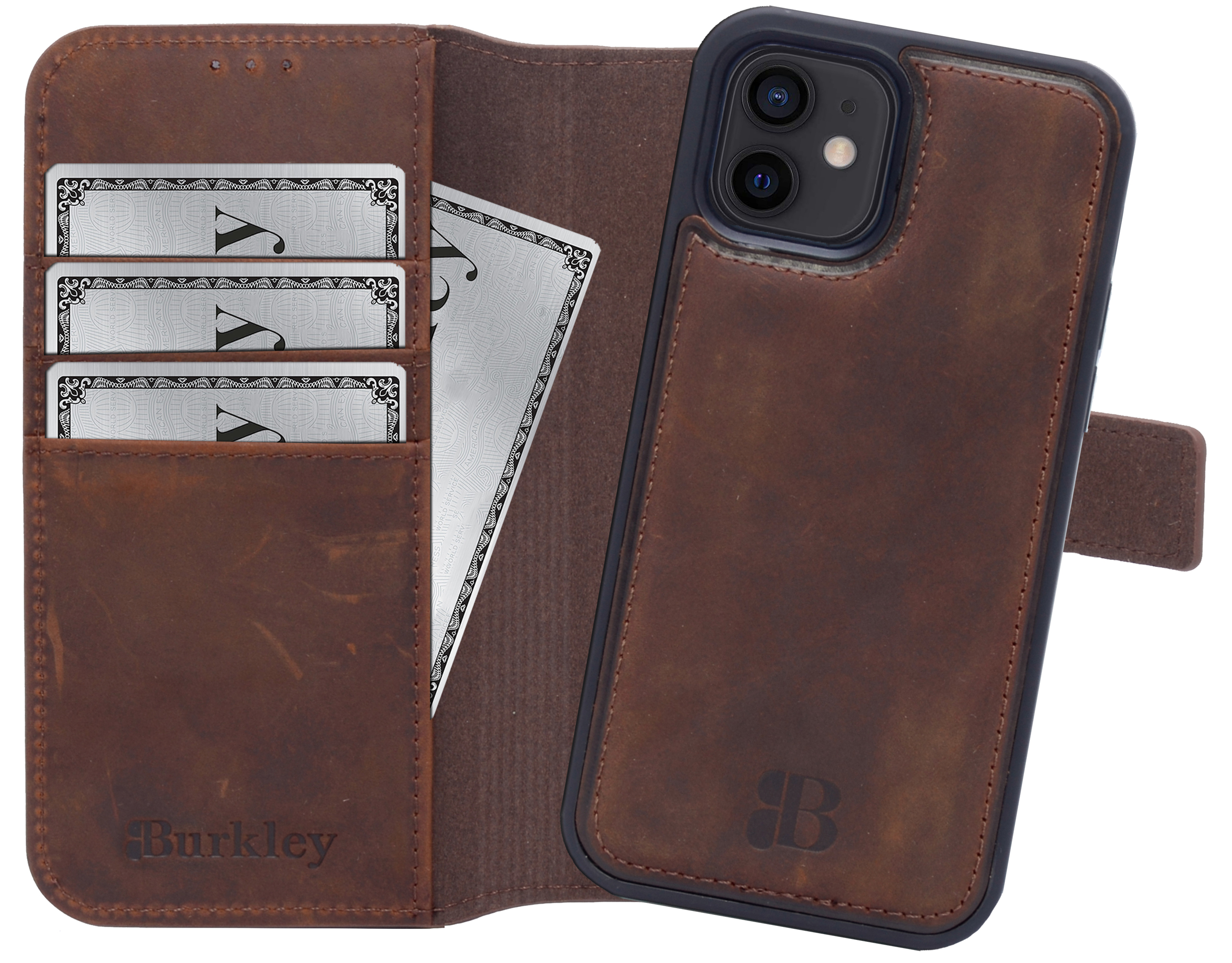 BURKLEY Premium Leder mit modularem Cover, iPhone 11, 2-in-1 Handytasche Sattelbraun Full Apple, Cover