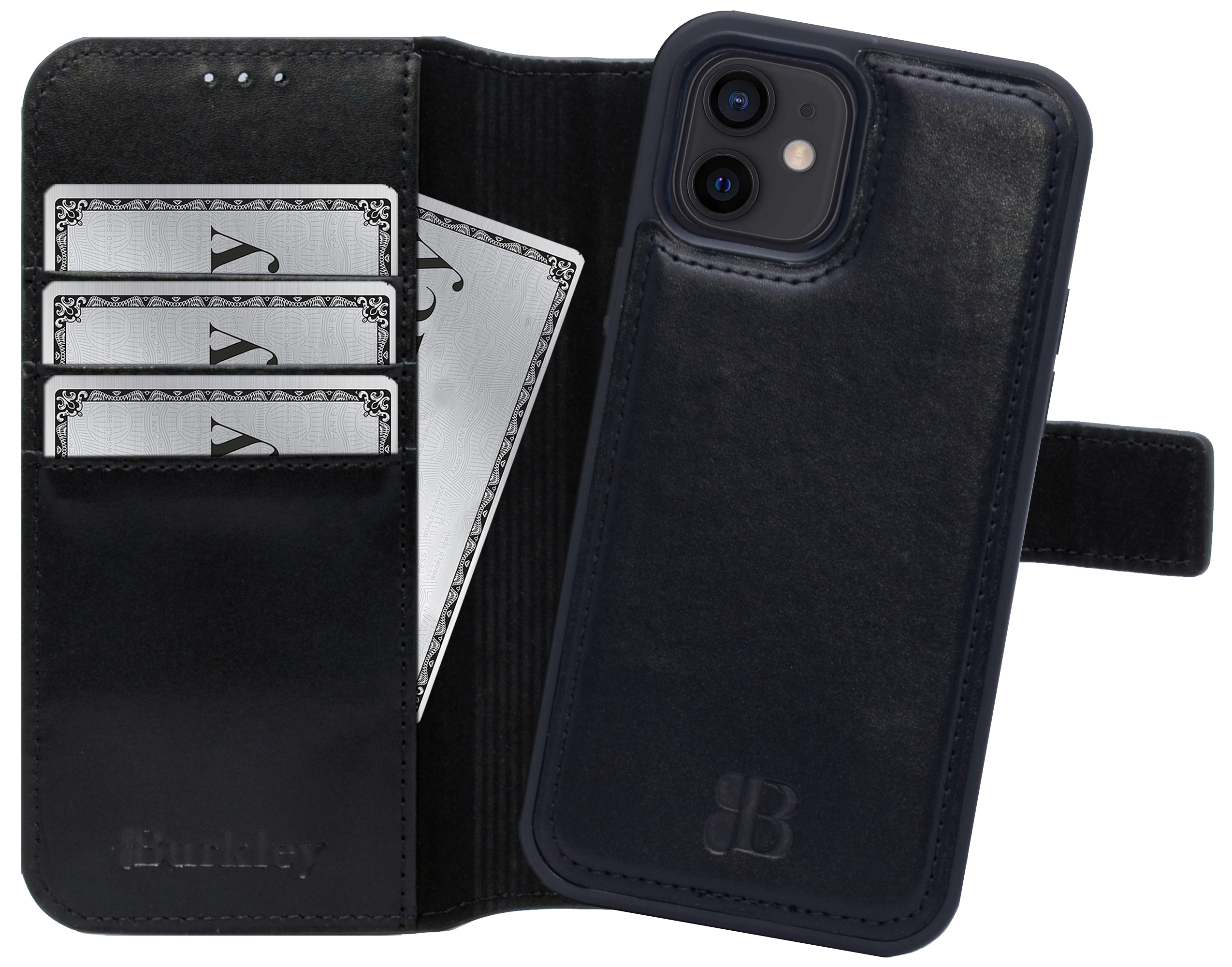 Cover, Schwarz Apple, Premium Mini, 12 Handytasche modularem BURKLEY iPhone Full mit Cover, Leder 2-in-1