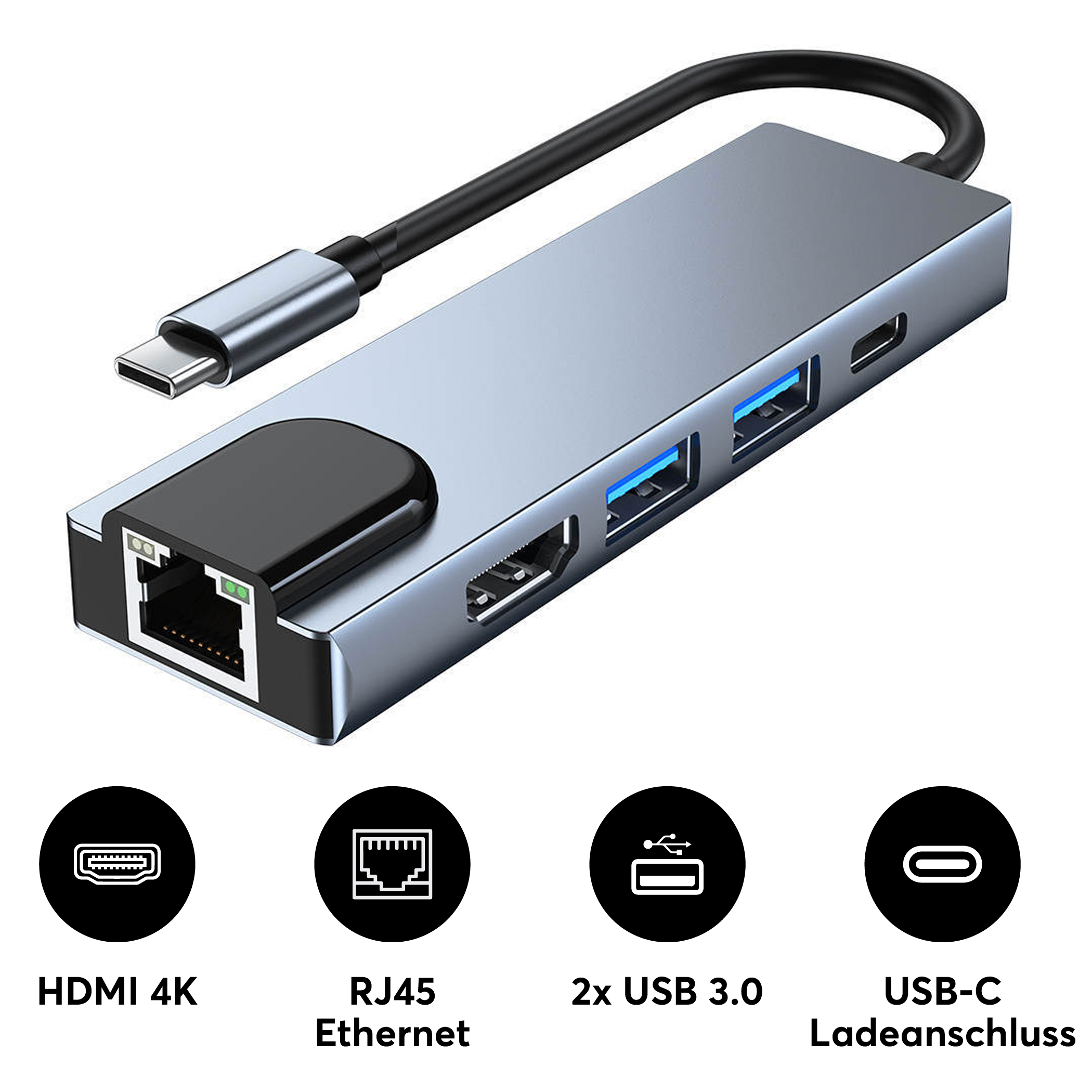 USB-C Space 4K Ethernet, ROLIO HDMI Hub, Grau