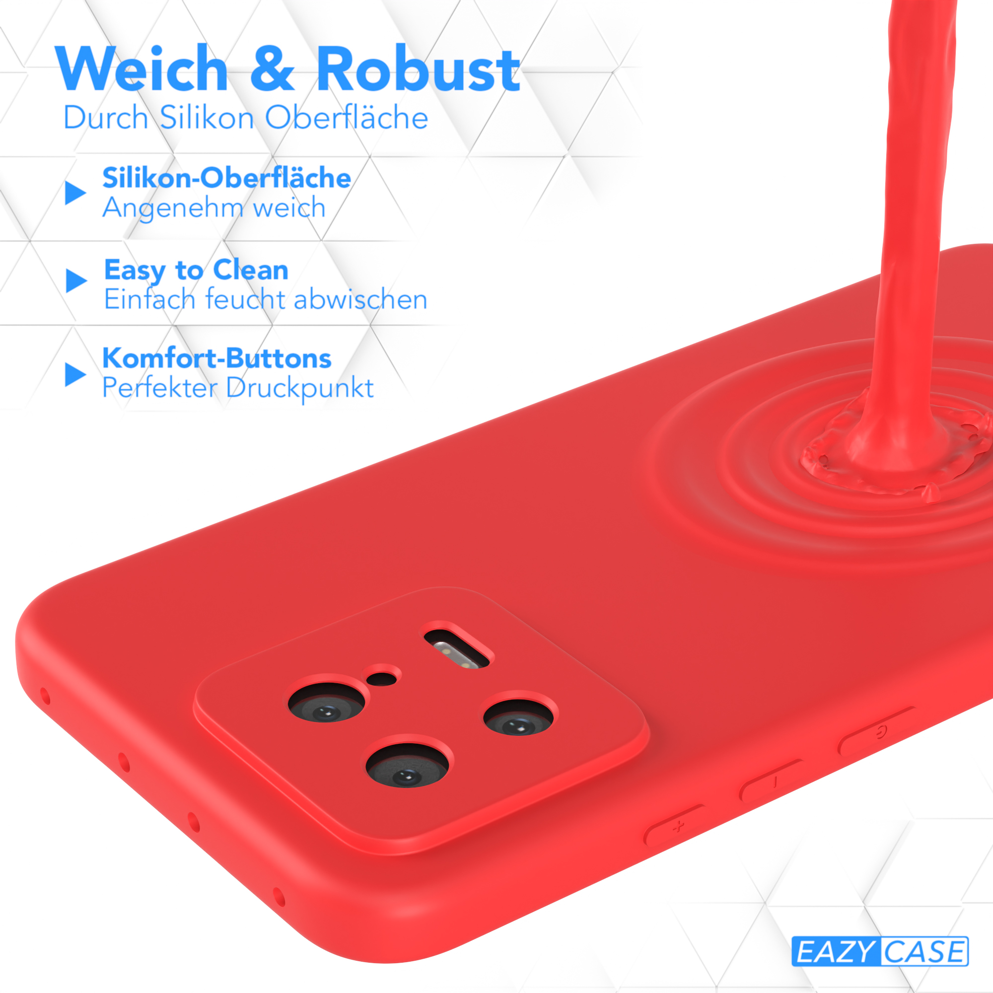 Rote Handyhülle mit einem telefonförmigen Wasserspritzer.