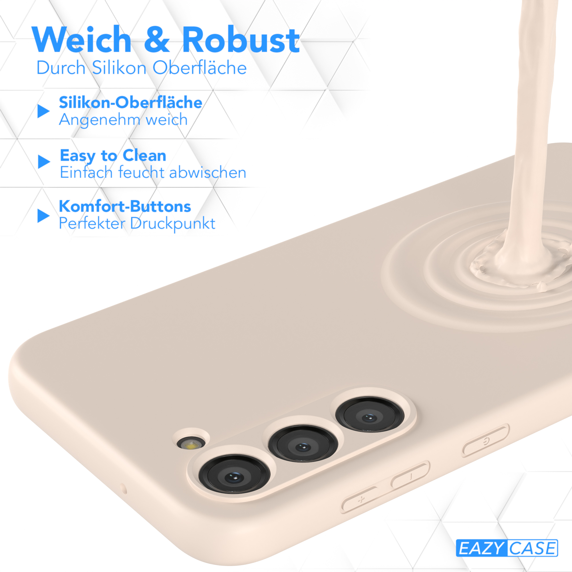 Beige Handyhülle mit Flüssigkeitsguss, der die Oberfläche zeigt.