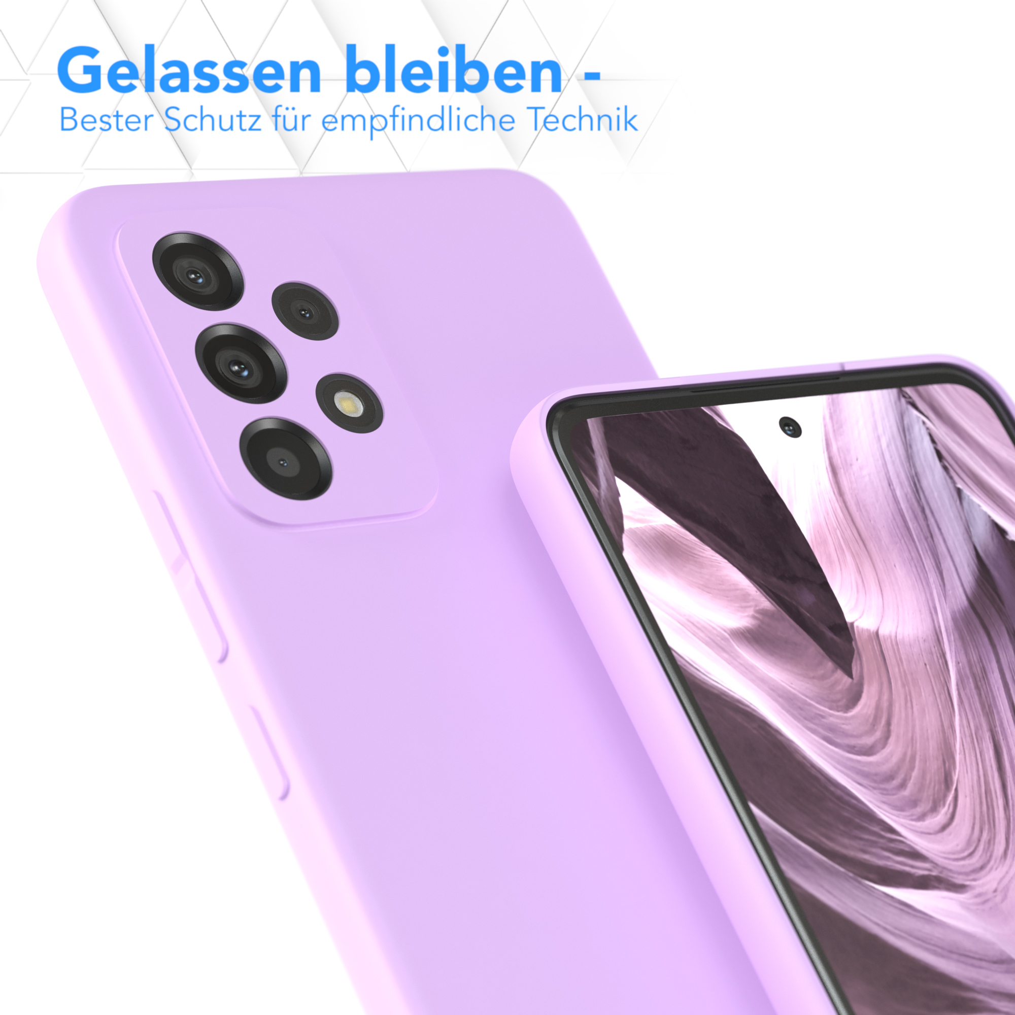 Nahaufnahme einer lila Handyhülle mit Kameralinsen, die Schutz zeigt.