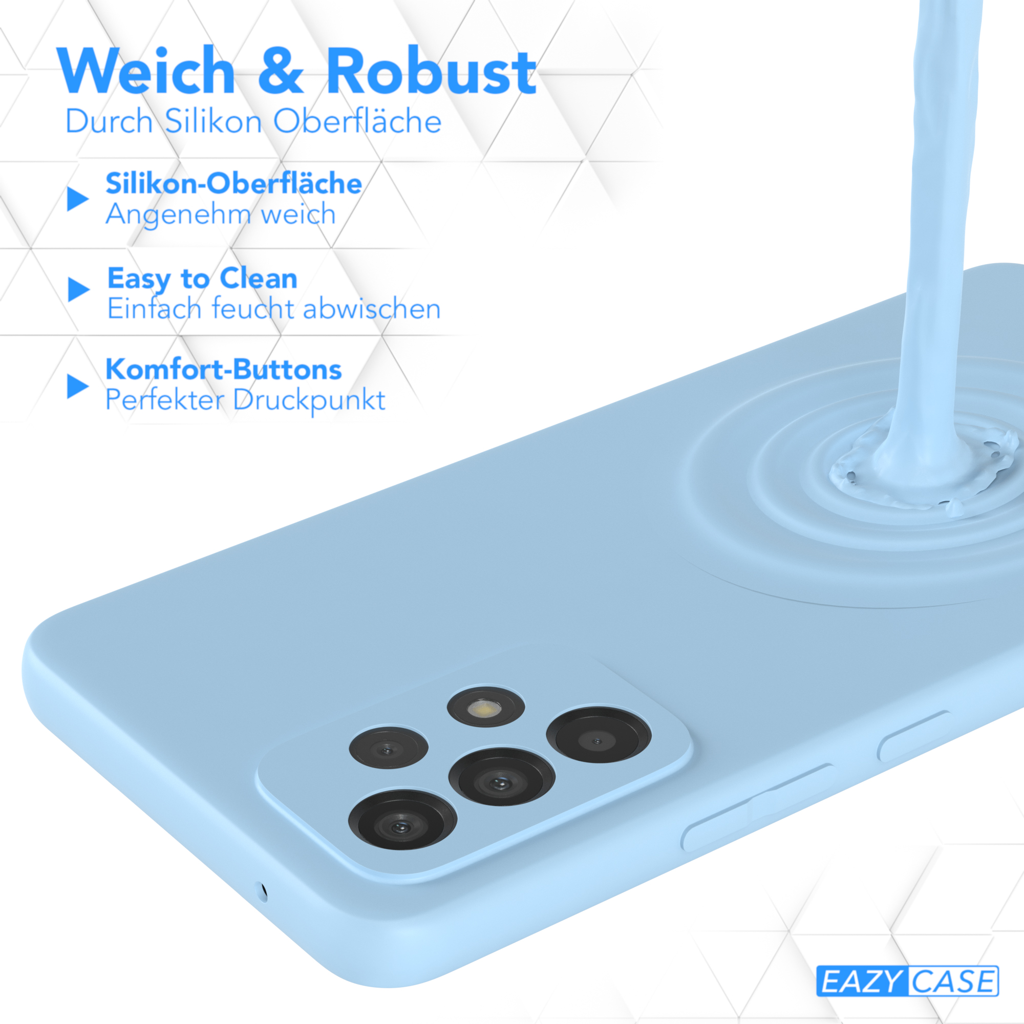 Hellblaue Handyhülle mit Wasserspritzeffekt.
