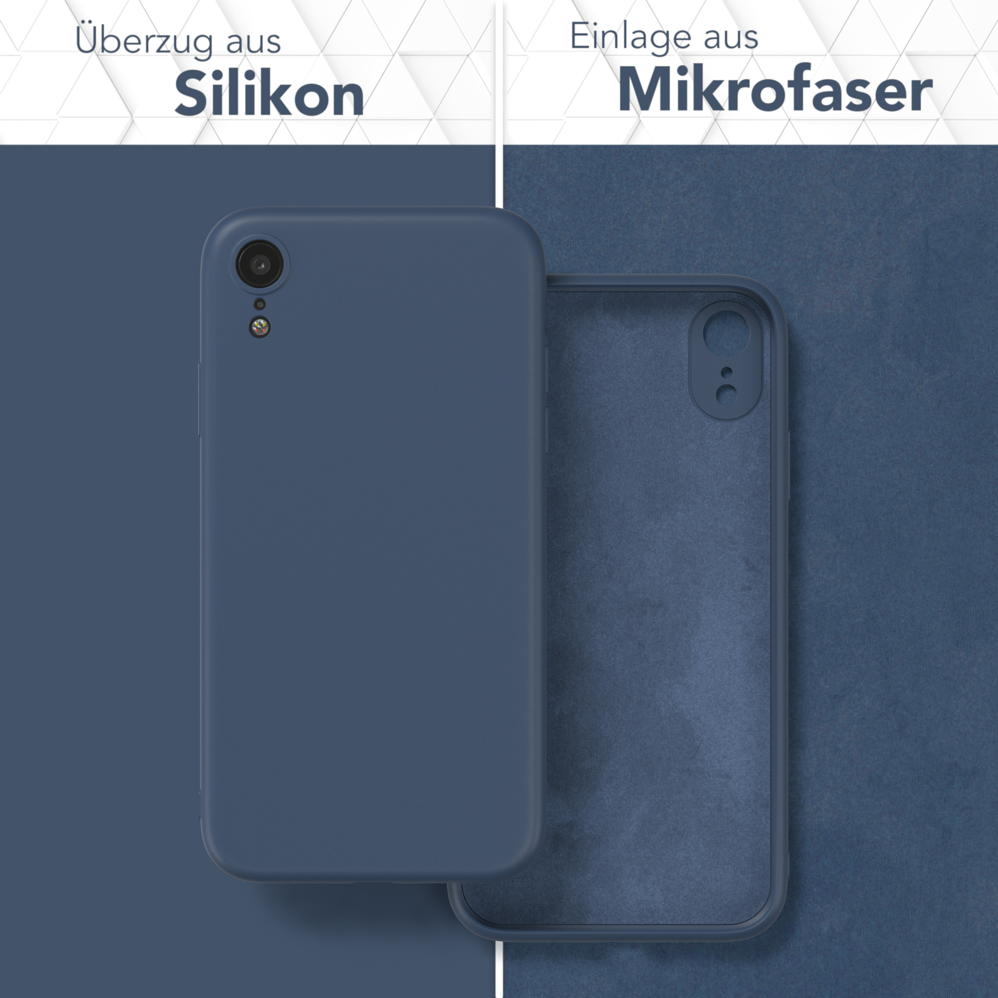 Zwei Handyhüllen: eine blaue und eine mit Mikrofaser-Innenausstattung.