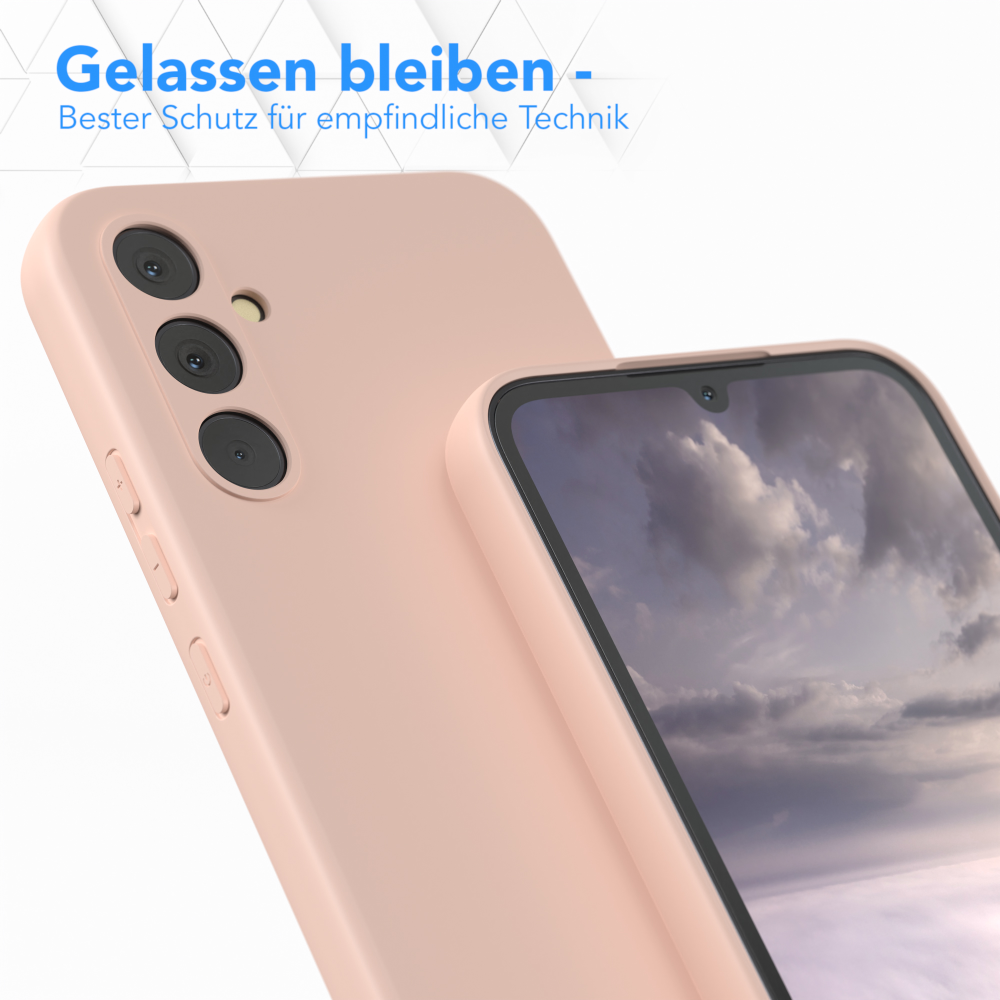 Zwei rosa Handyhüllen, eine zeigt den Bildschirm.
