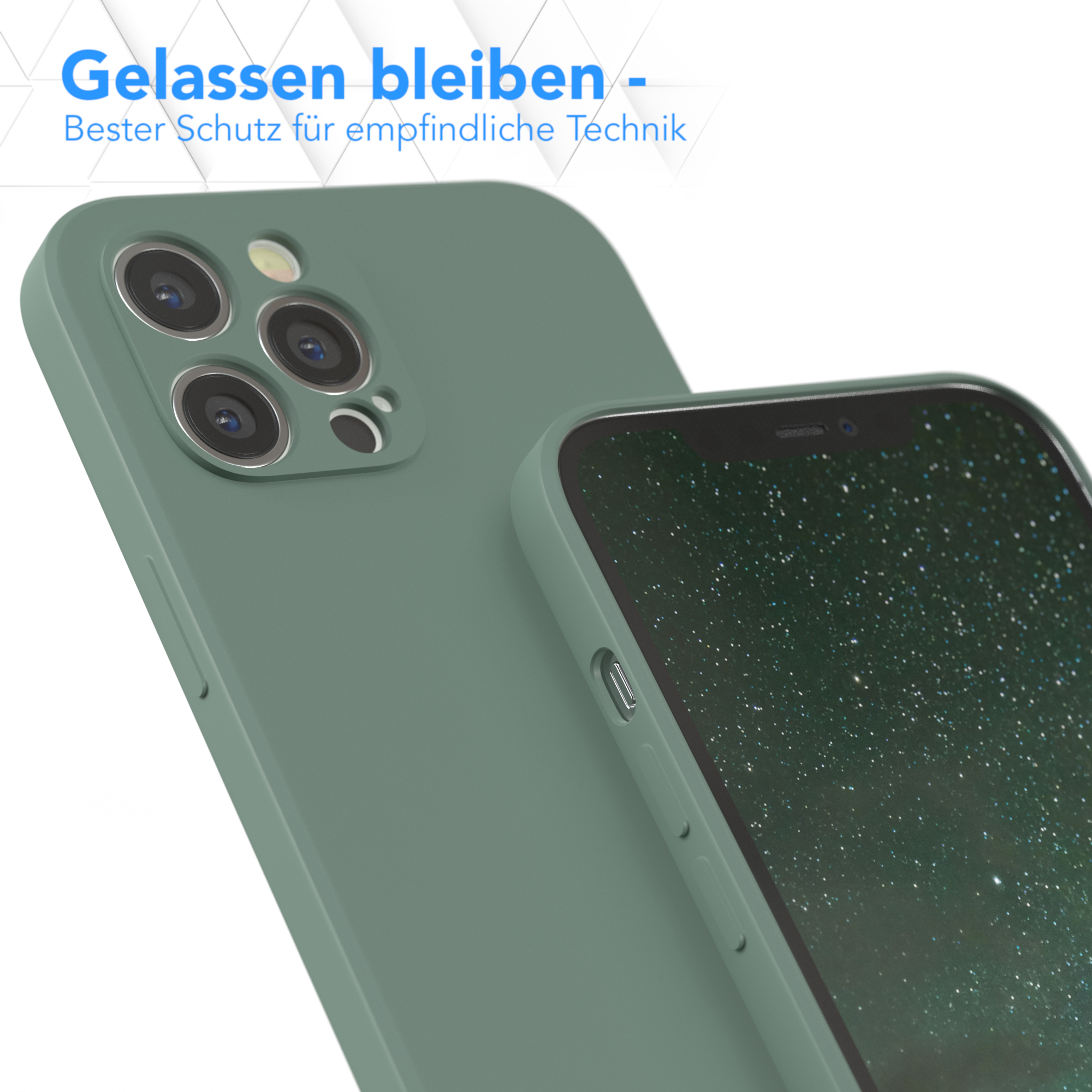 Nahaufnahme einer grünen Handyhülle und eines Handys mit Bildschirm.