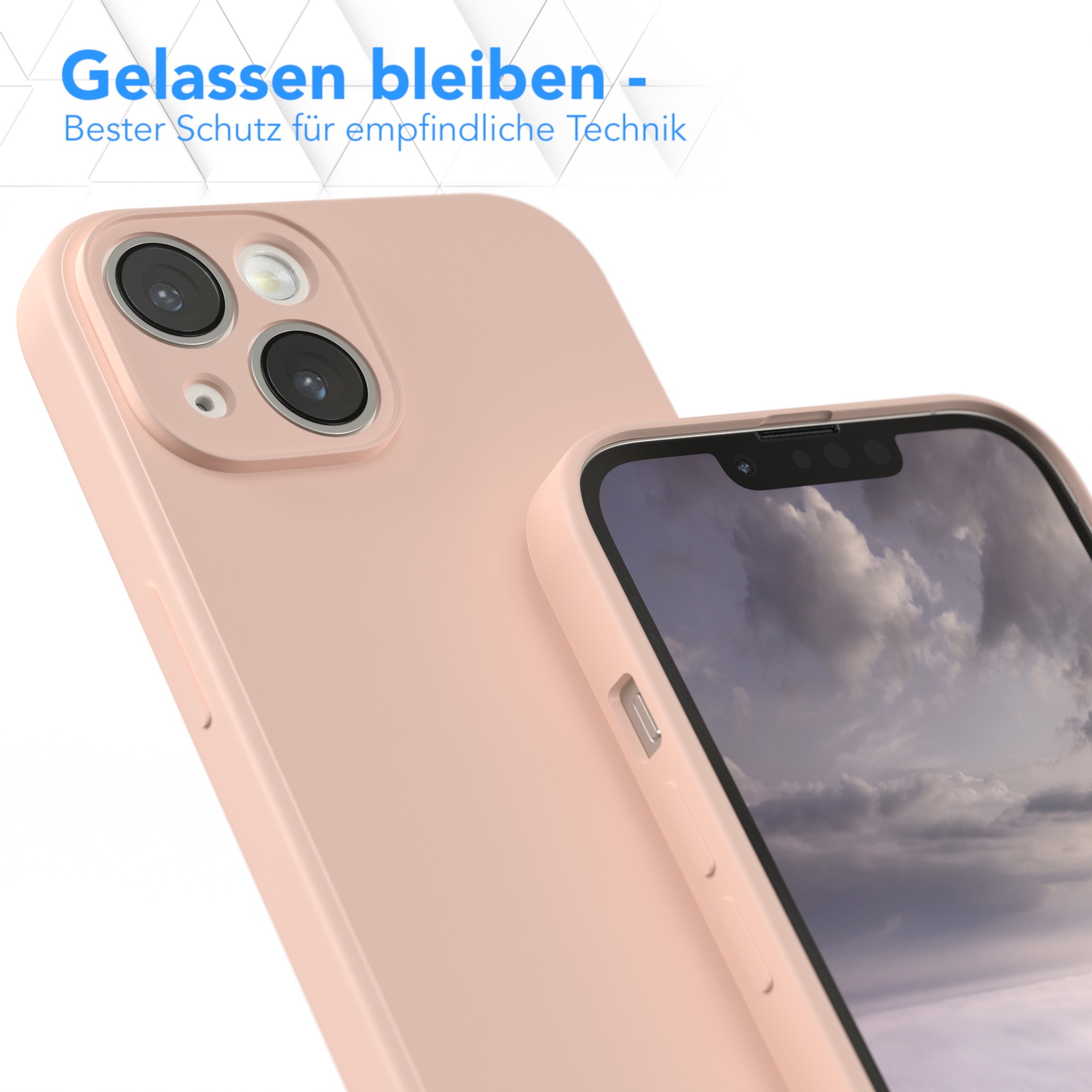 Pinke Handyhülle neben einem Handy. Die Handyhülle befindet sich auf dem Handy und hat eine Kamera.