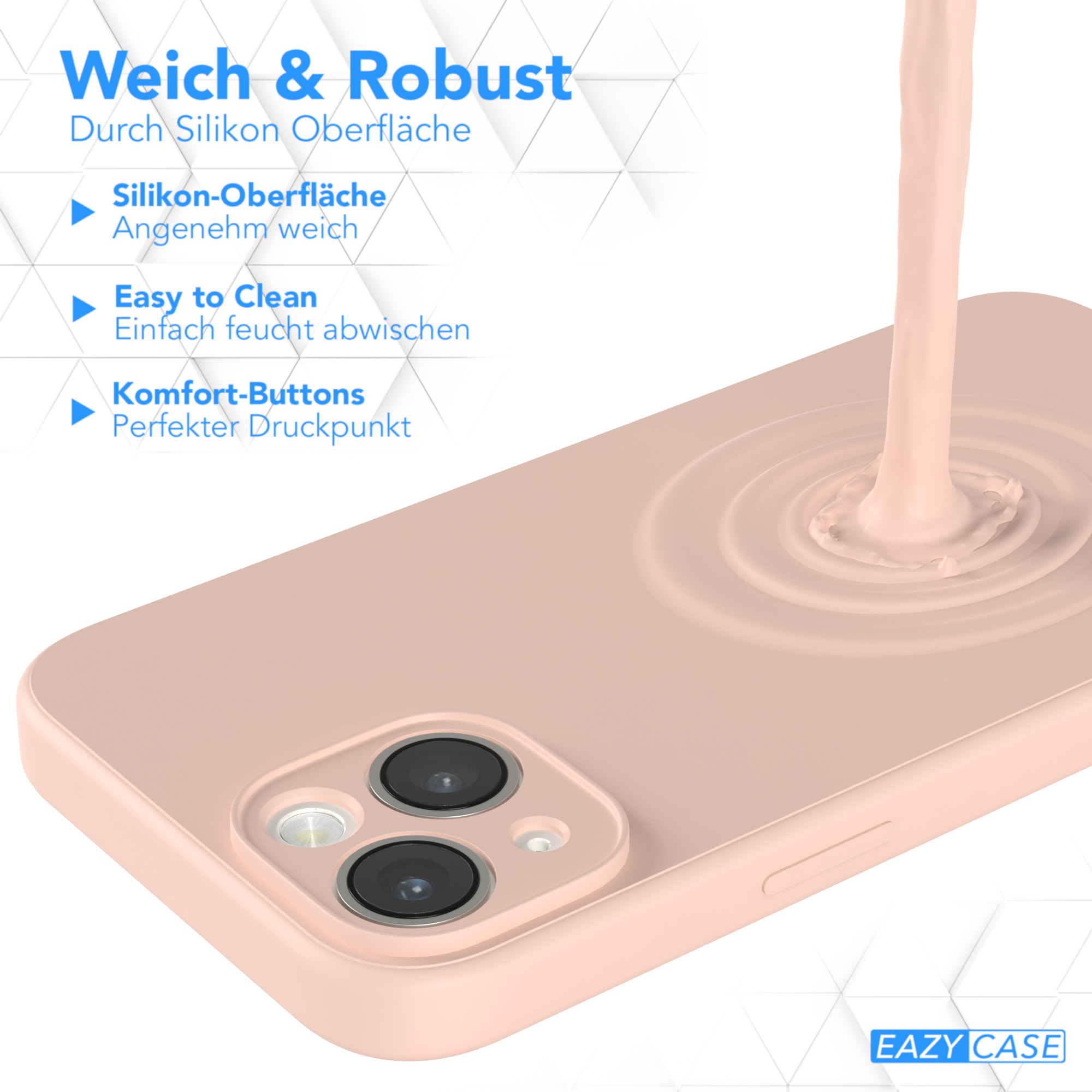 Eine rosa Handyhülle mit Flüssigkeitsspritzer. Die Hülle hat zwei Kameralinsen.