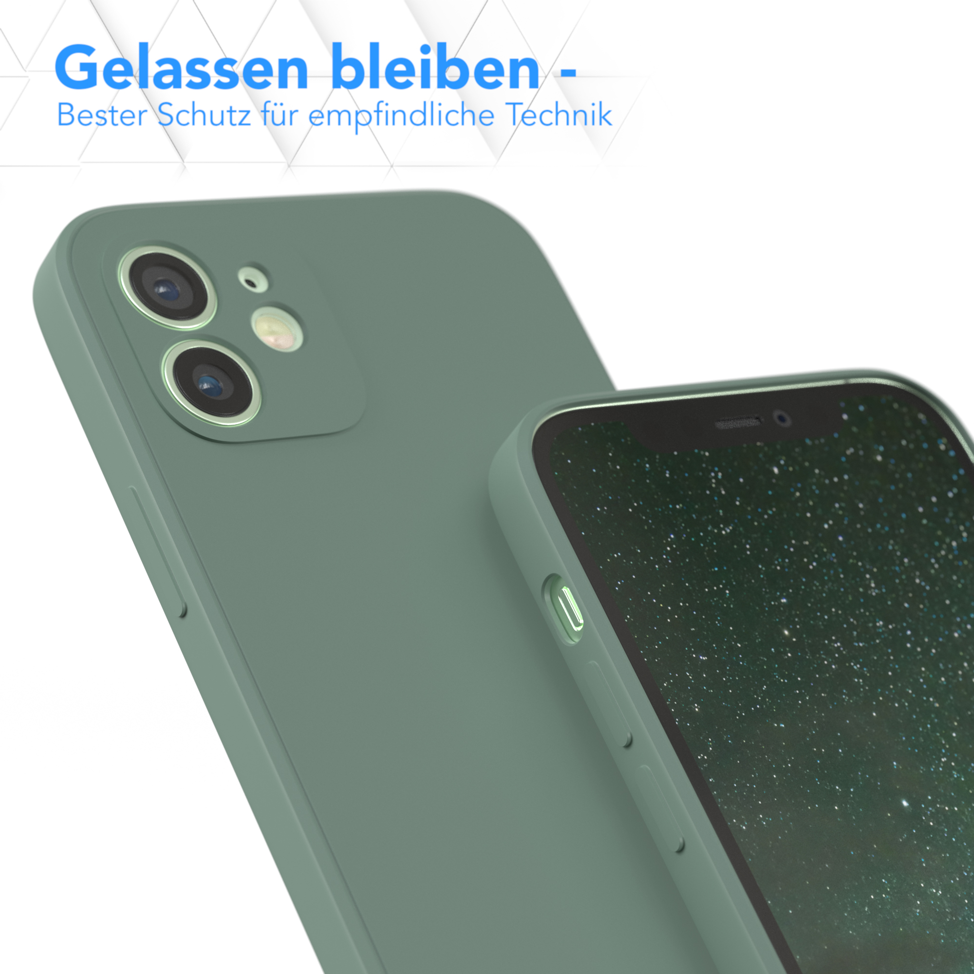 Nahaufnahme von zwei Handyhüllen, eine bedeckt ein Handy mit Sternenhimmel.