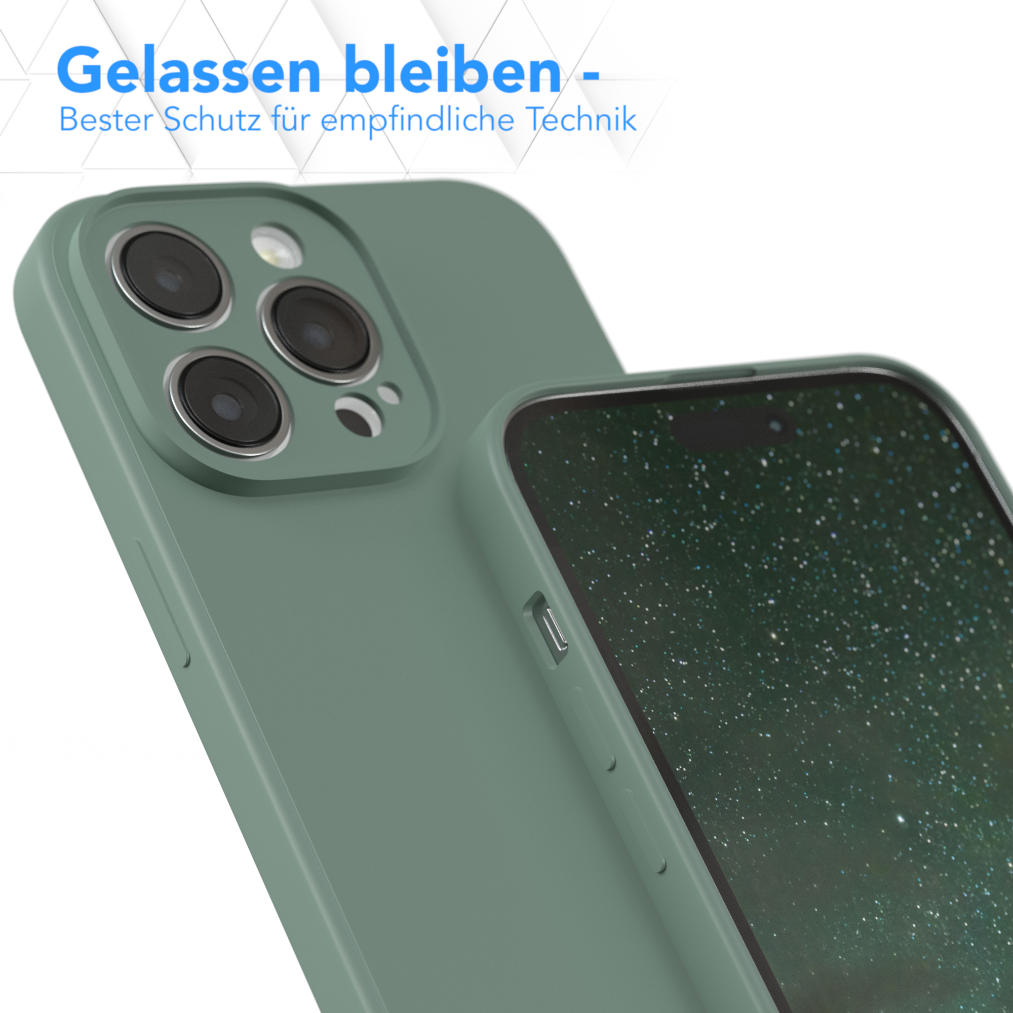 Nahaufnahme einer grünen Handyhülle um ein Telefon.