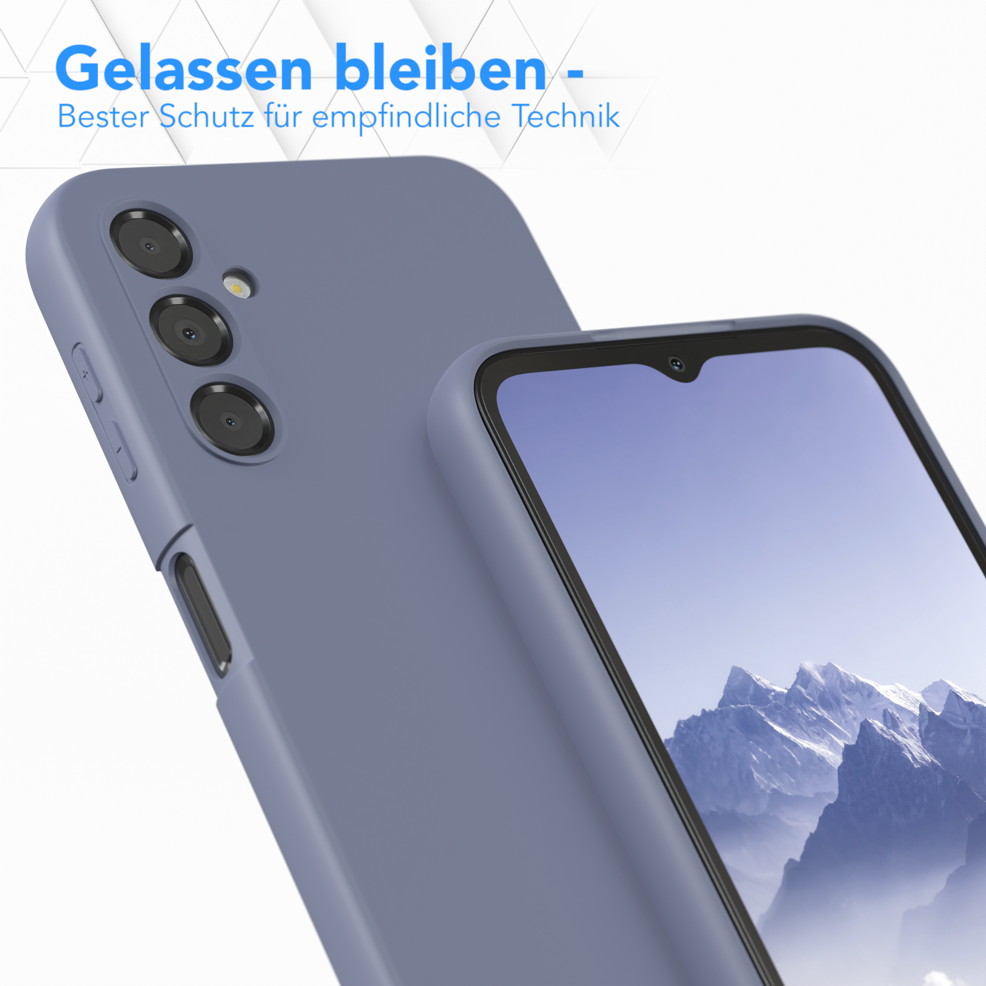 Zwei Handyhüllen. Eine ist vorne, die andere dahinter. Beide haben Kameralinsen.