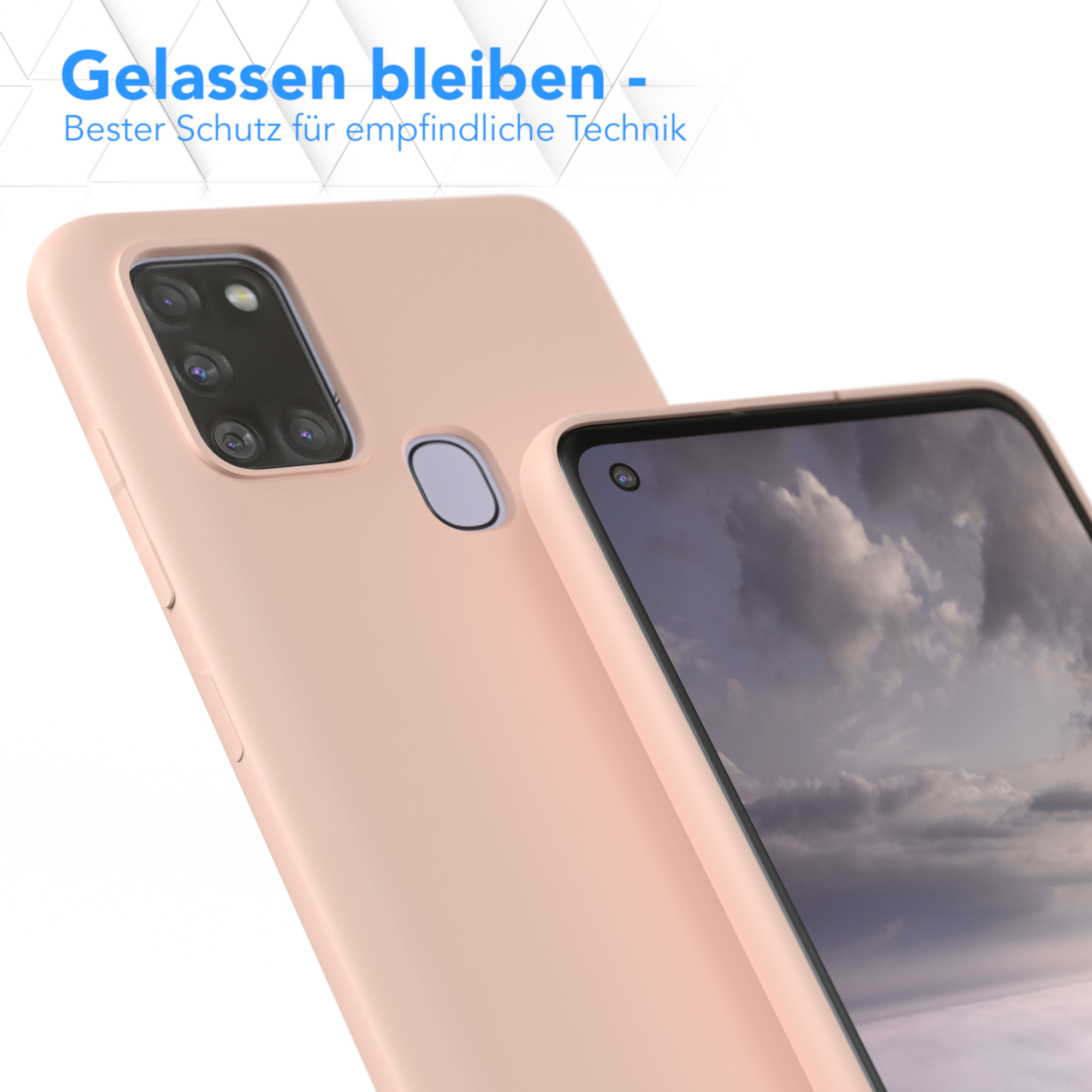 Nahaufnahme einer hellrosa Handyhülle mit einem Telefon, das den Bildschirm zeigt.