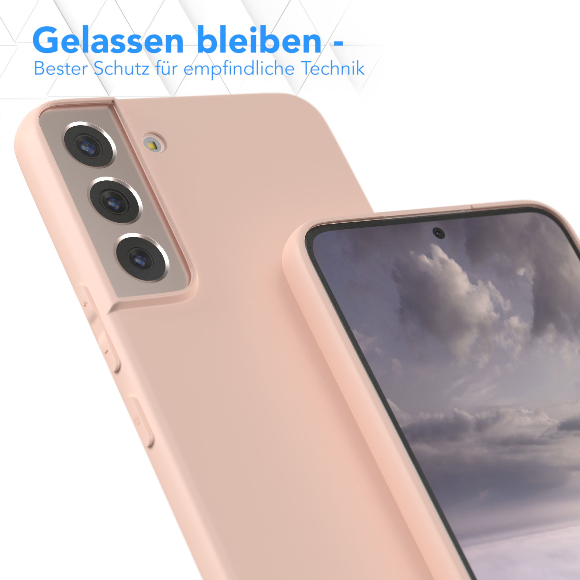 Handyhülle Nahaufnahme, rosa Farbe mit Text auf Deutsch.