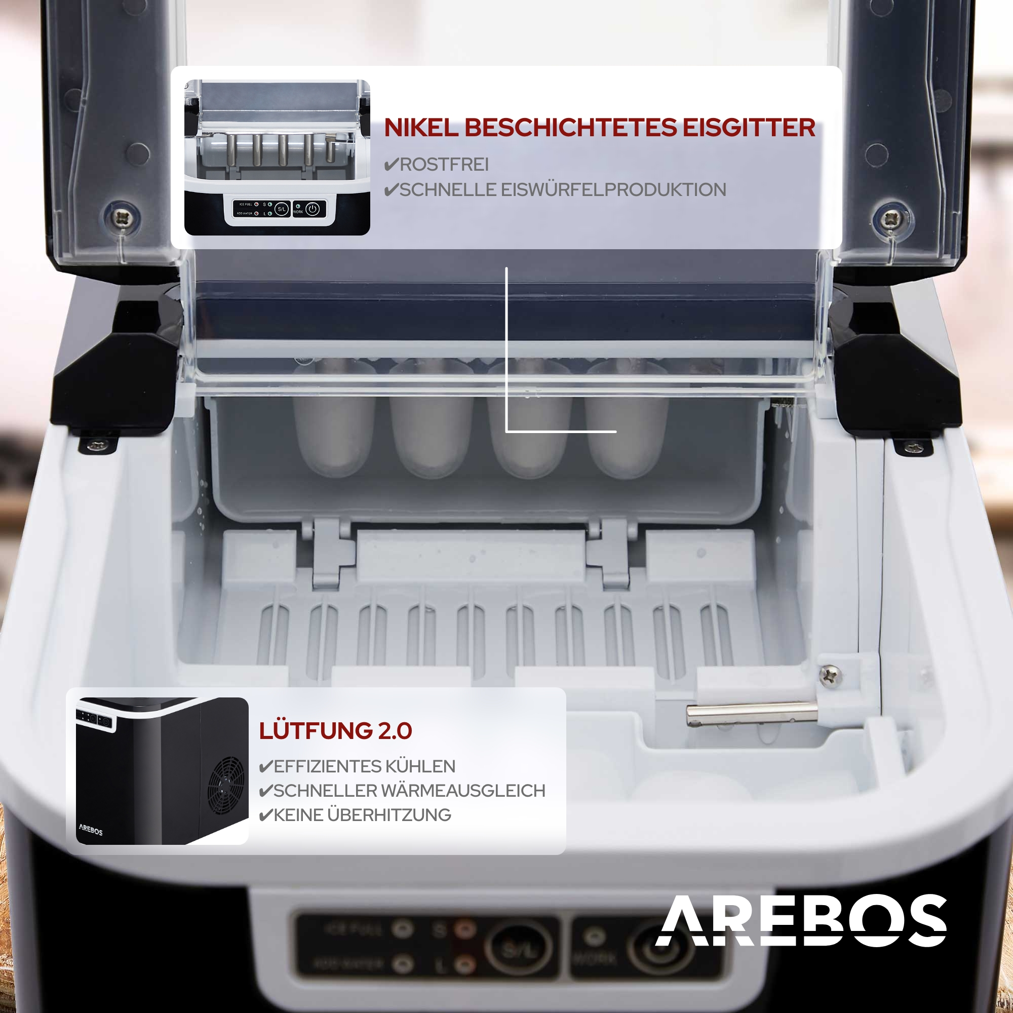 AREBOS Icemaker 2,2L Watt, Eiswürfelmaschine (150 schwarz)