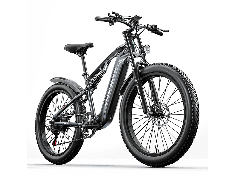 SHENGMILO MX05 Elektrofahrrad für Erwachsene, grau) (Laufradgröße: vollgefederte 840Wh, Strand-Mountainbike, Mountainbike Zoll, Stoßdämpfung 26 Unisex-Rad