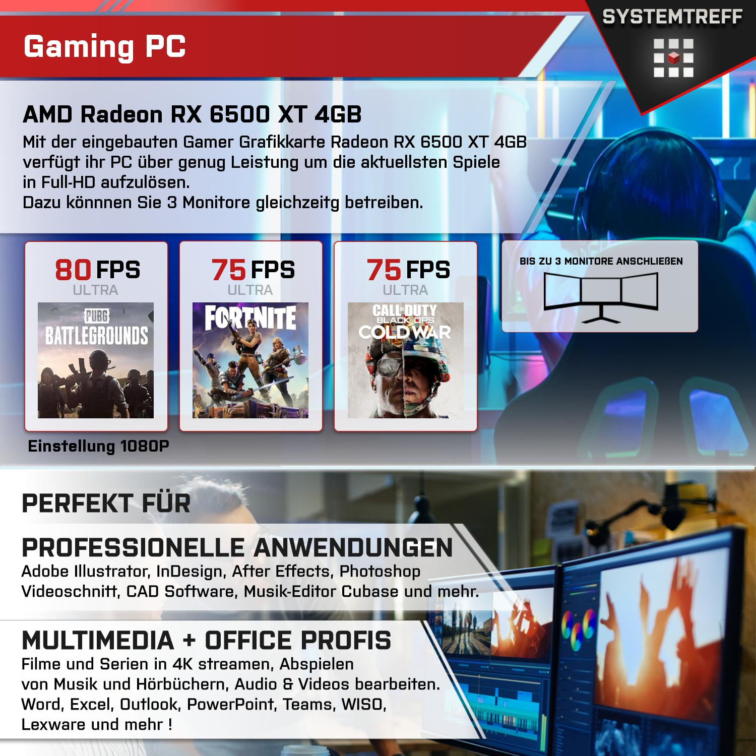 Windows AMD GB mSSD, AMD Pro, 512 16 PC SYSTEMTREFF RAM, mit 3 XT Gaming Gaming 4100, Prozessor, 3 AMD Ryzen™ GB 11 RX 6500 Radeon™ Ryzen
