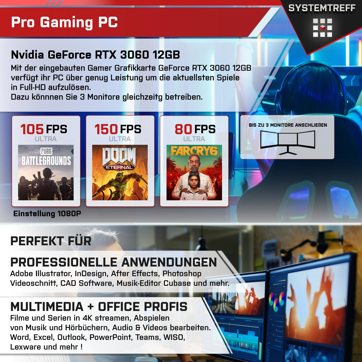 SYSTEMTREFF Pro Gaming AMD 16 PC Windows RAM, mSSD, RTX™ GeForce mit Pro, Gaming GB AMD GB 5 Ryzen™ 512 5 Ryzen NVIDIA 3060 Prozessor, 5600, 11