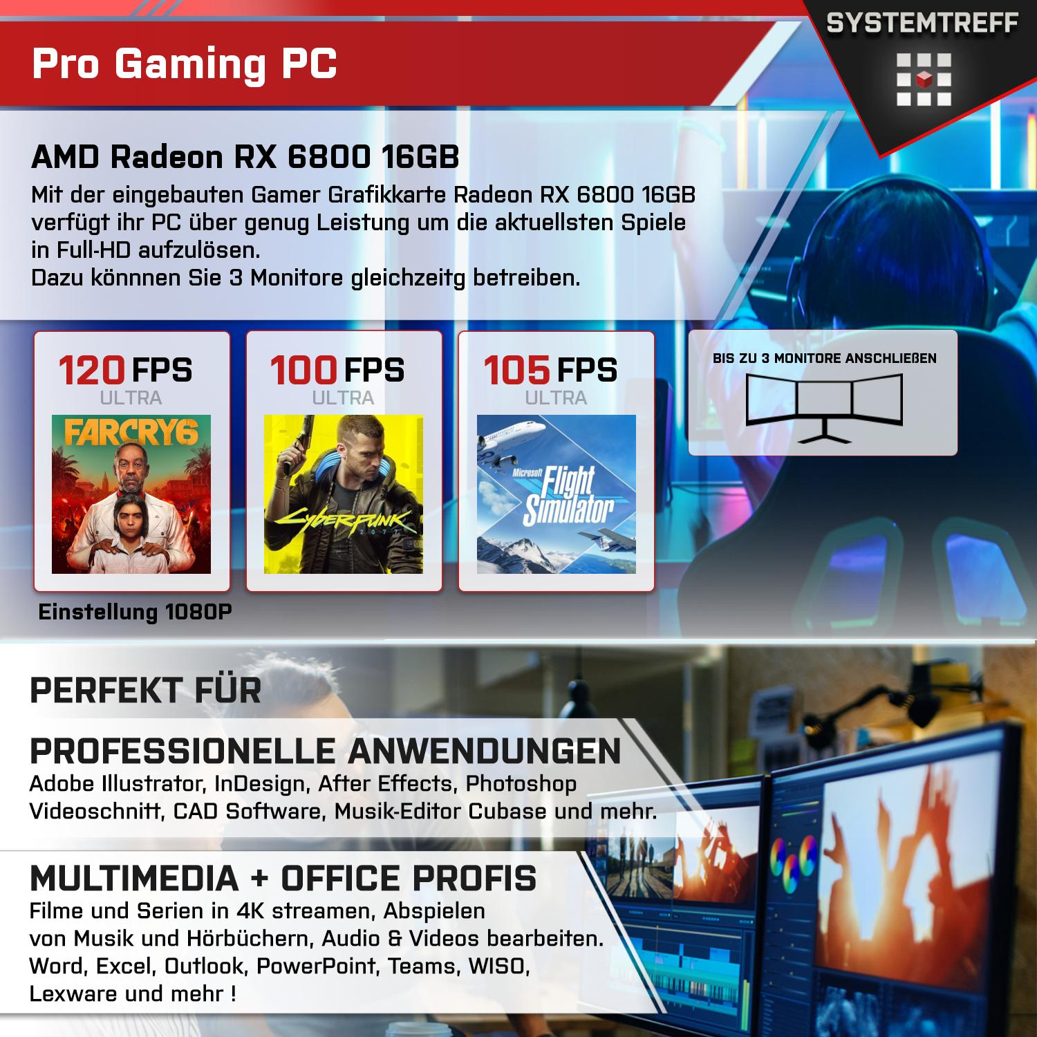 SYSTEMTREFF Intel GB Radeon 32 AMD Prozessor, 16 Komplett i7-11700K, mit mSSD, Gaming Komplett 1000 16GB GB PC GDDR6, i7-11700K Core RAM, GB RX 6800