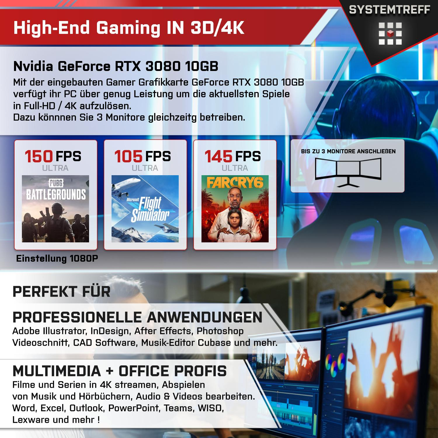 32 Gaming Intel® Prozessor, i7-13700K, GB RAM, Gaming 3080 Core GeForce mit PC Intel Windows 11 i7 Core™ 1000 High-End NVIDIA RTX™ SYSTEMTREFF mSSD, GB Pro,