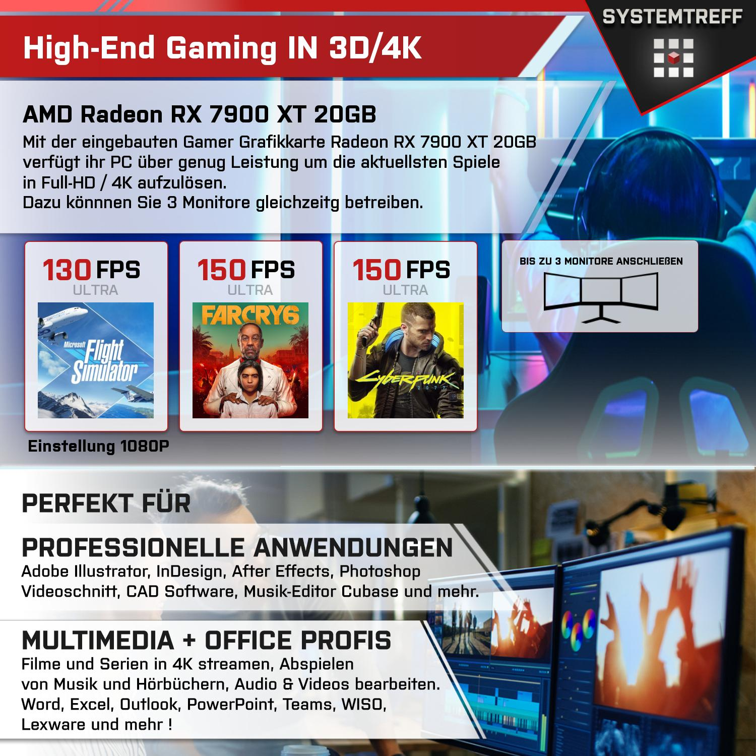 SYSTEMTREFF Gaming Komplett Intel GDDR6, GB RAM, 20GB Radeon GB Komplett Prozessor, mit 20 AMD Core PC XT 32 RX 7900 1000 i9-12900K, mSSD, GB i9-12900K