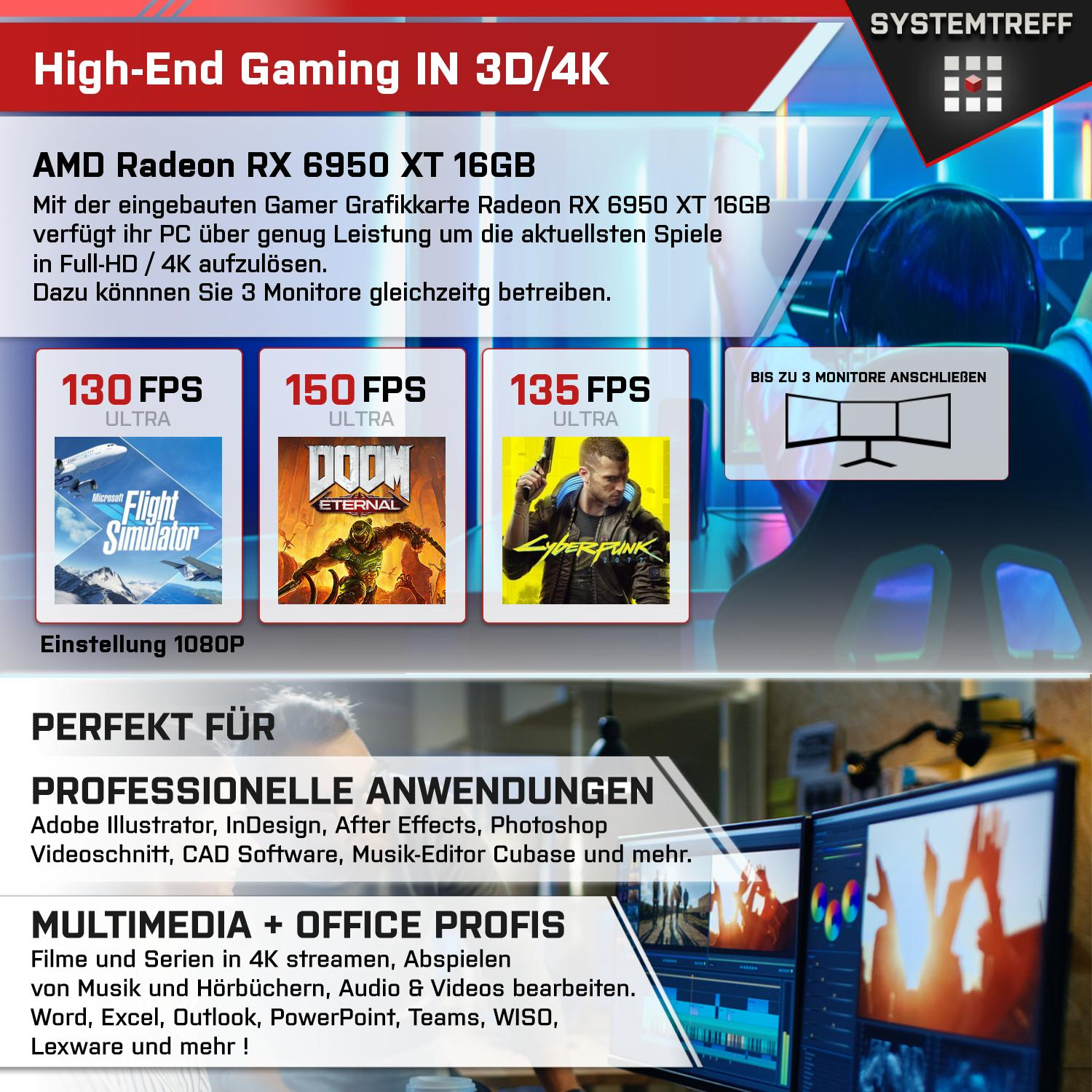 SYSTEMTREFF Gaming Komplett AMD Radeon 16 16GB 6950 i9-12900K, GB RAM, Prozessor, XT Core PC GB 32 GDDR6, 1000 Komplett mSSD, i9-12900K mit RX Intel GB