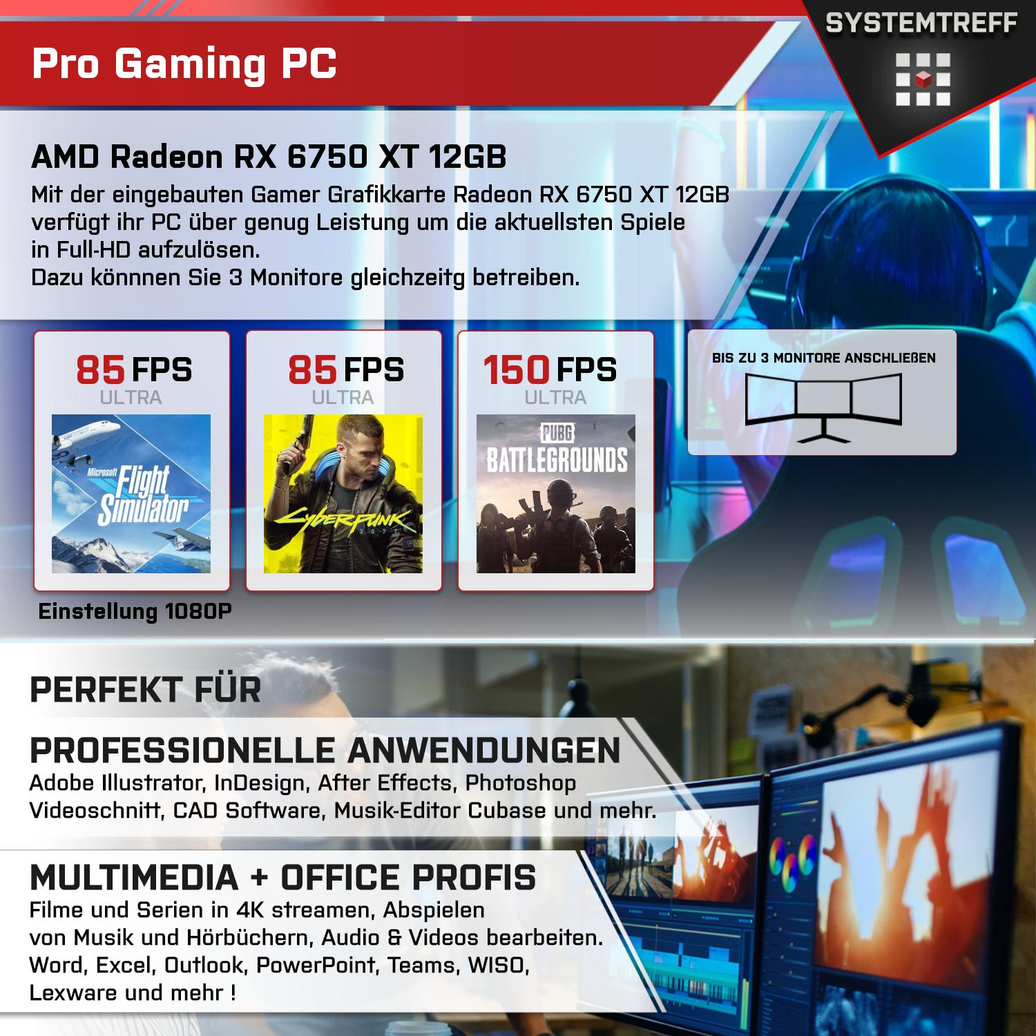 SYSTEMTREFF Gaming 12GB GDDR6, RAM, mit RX PC 12 XT mSSD, Komplett GB Komplett 6750 1000 i7-12700F AMD Intel i7-12700F, 16 Prozessor, GB Core GB Radeon