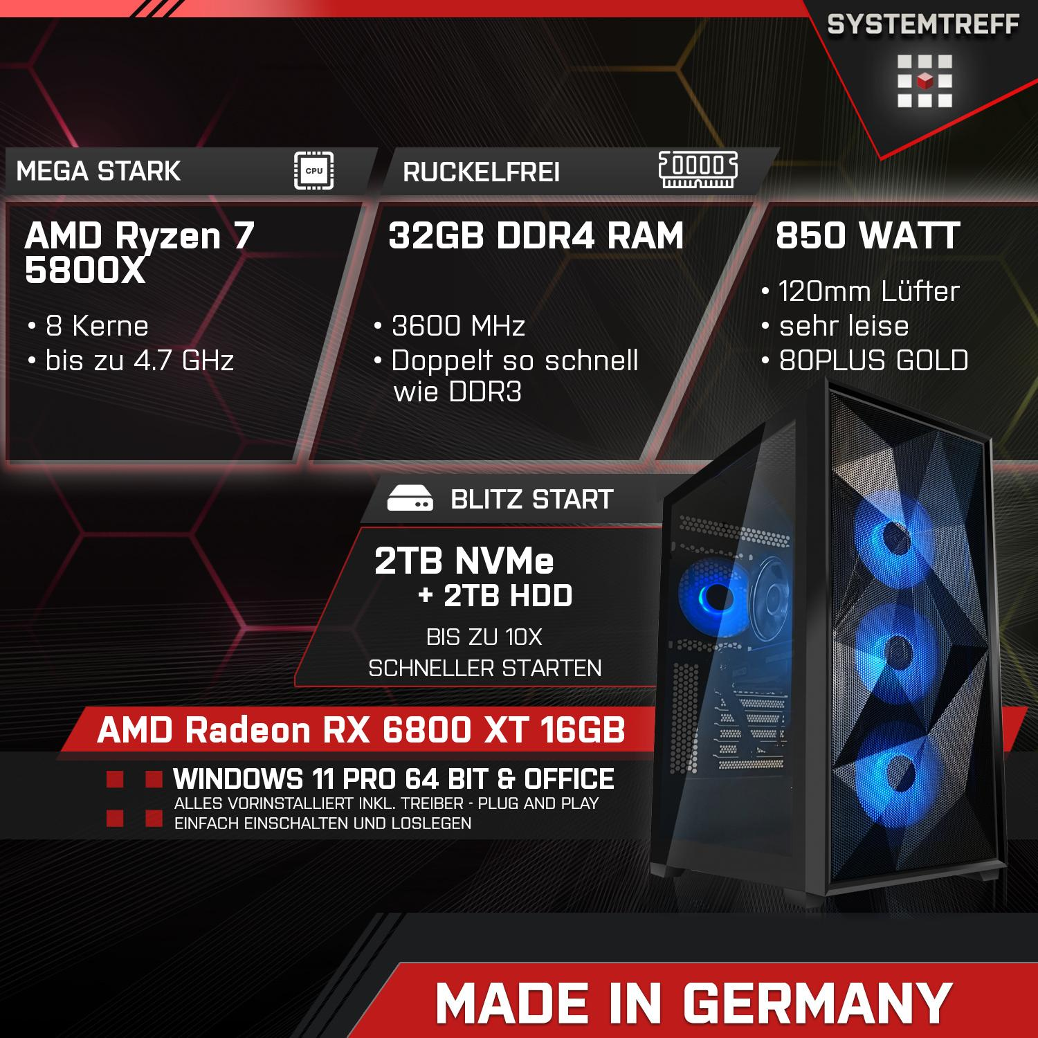 SYSTEMTREFF Gaming Komplett AMD Prozessor, AMD Komplett XT GB 16GB 2000 mSSD, GDDR6, 7 16 Radeon 32 5800X, 6800 PC Ryzen mit GB RAM, 5800X RX GB