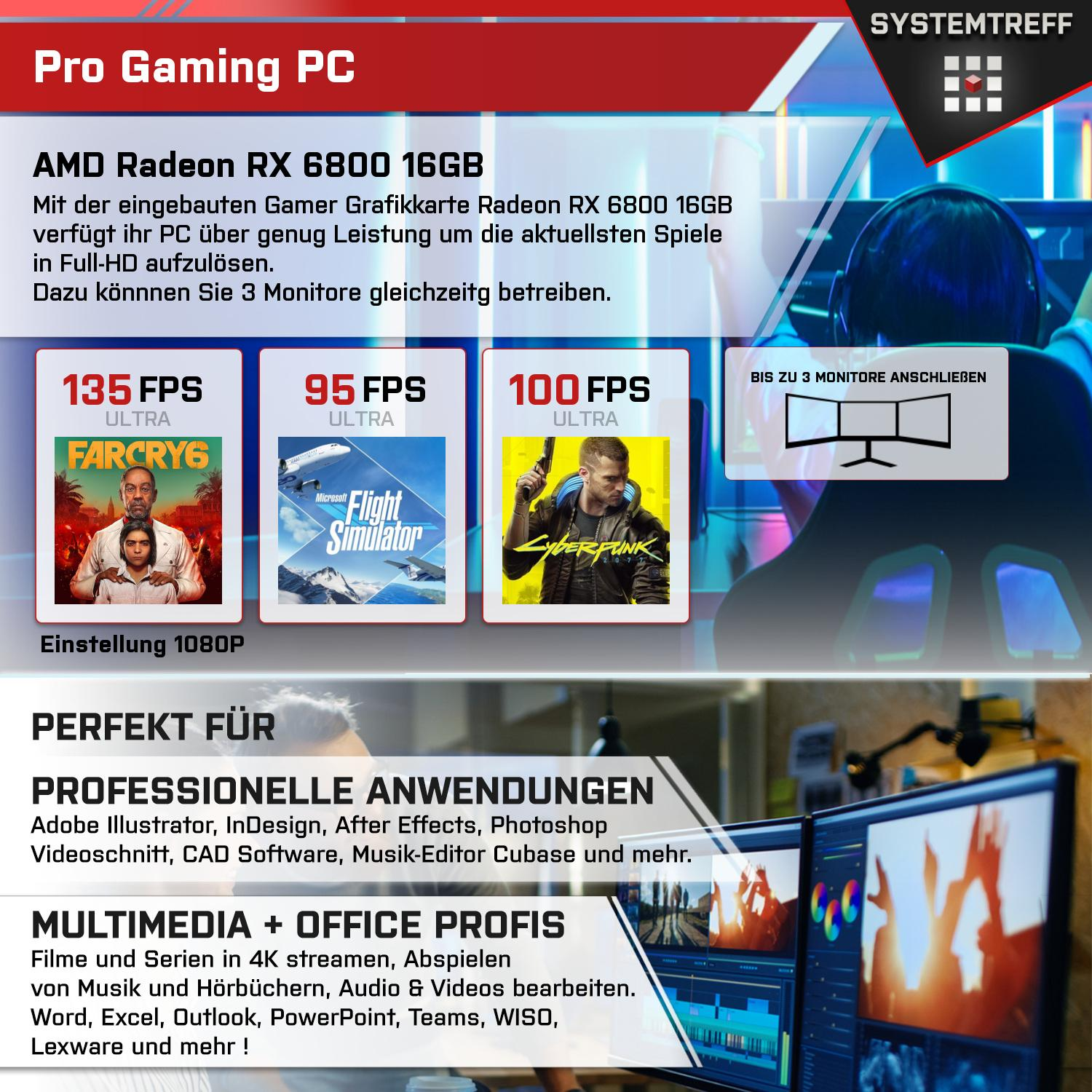 Komplett PC Core 16GB Gaming 32 Intel RX GB 16 mit Prozessor, GB i7-13700K GDDR6, SYSTEMTREFF RAM, Komplett mSSD, Radeon i7-13700K, GB 6800 AMD 1000