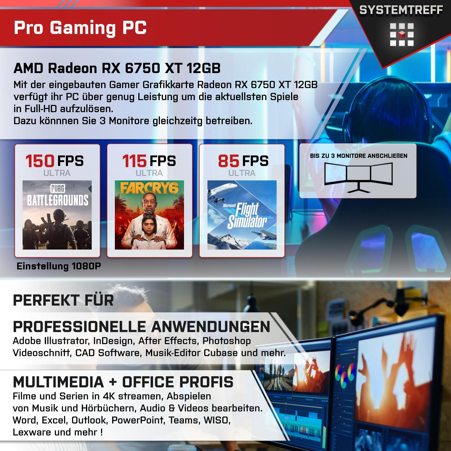 mit Gaming 12 Prozessor, Komplett AMD 1000 i7-12700KF Intel GB mSSD, Core 6750 GB i7-12700KF, Radeon 12GB XT RX PC RAM, GDDR6, 32 GB SYSTEMTREFF Komplett