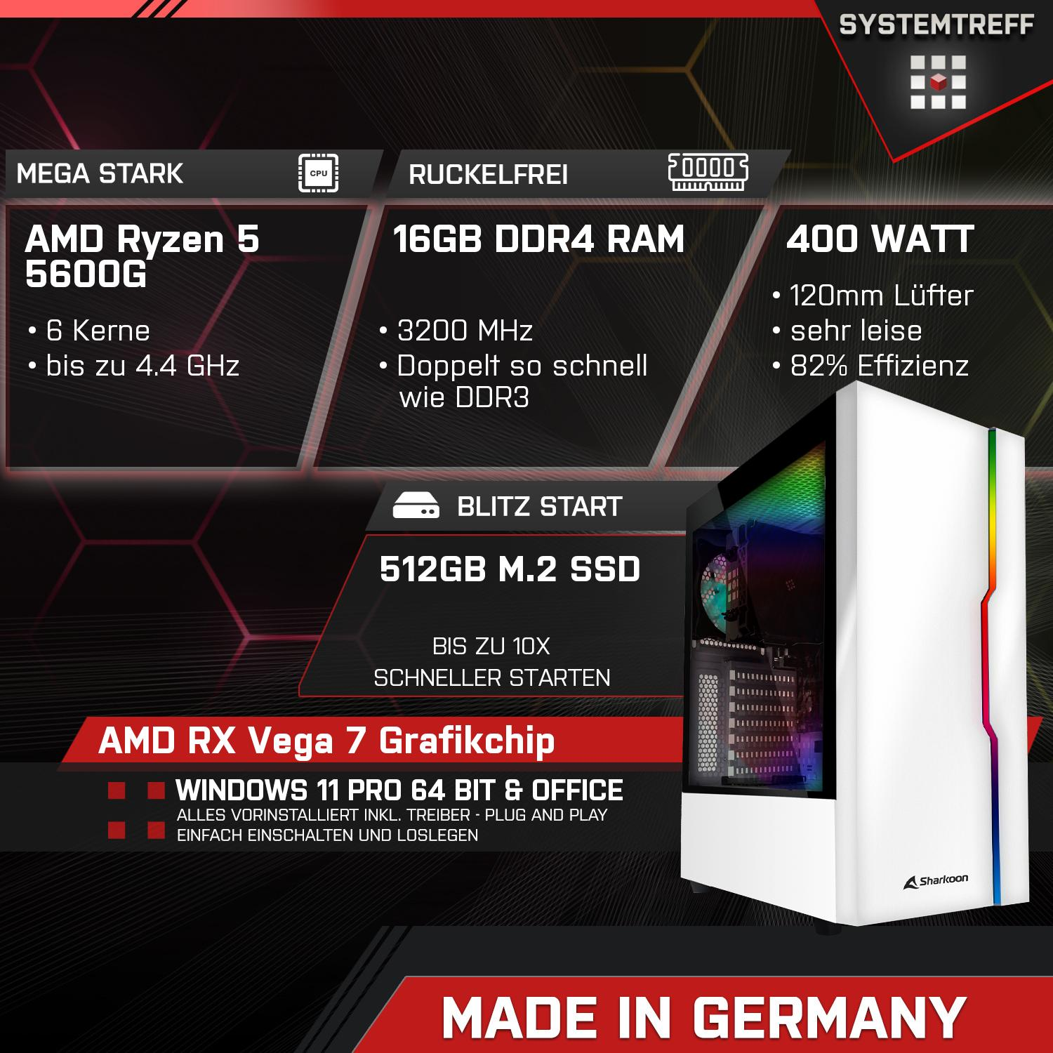 SYSTEMTREFF Gaming AMD Ryzen 5 AMD 5 Prozessor, mSSD, Radeon™ RAM, PC 5600G, Gaming mit Vega AMD 11 Pro, 512 7 Ryzen™ GB GB Windows 16