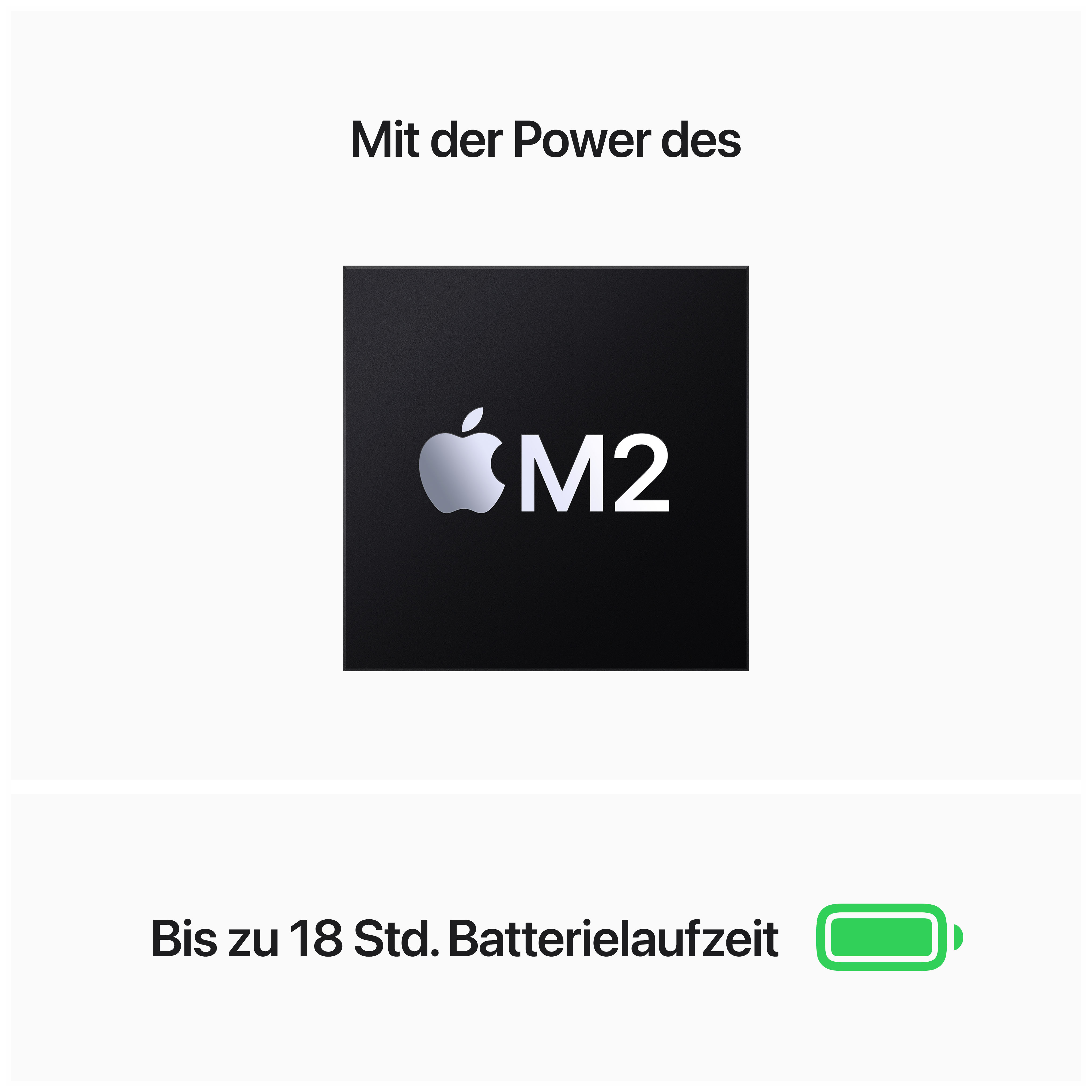 Quadrato nero con logo Apple e testo. Il testo dice durata della batteria. Sfondo bianco.