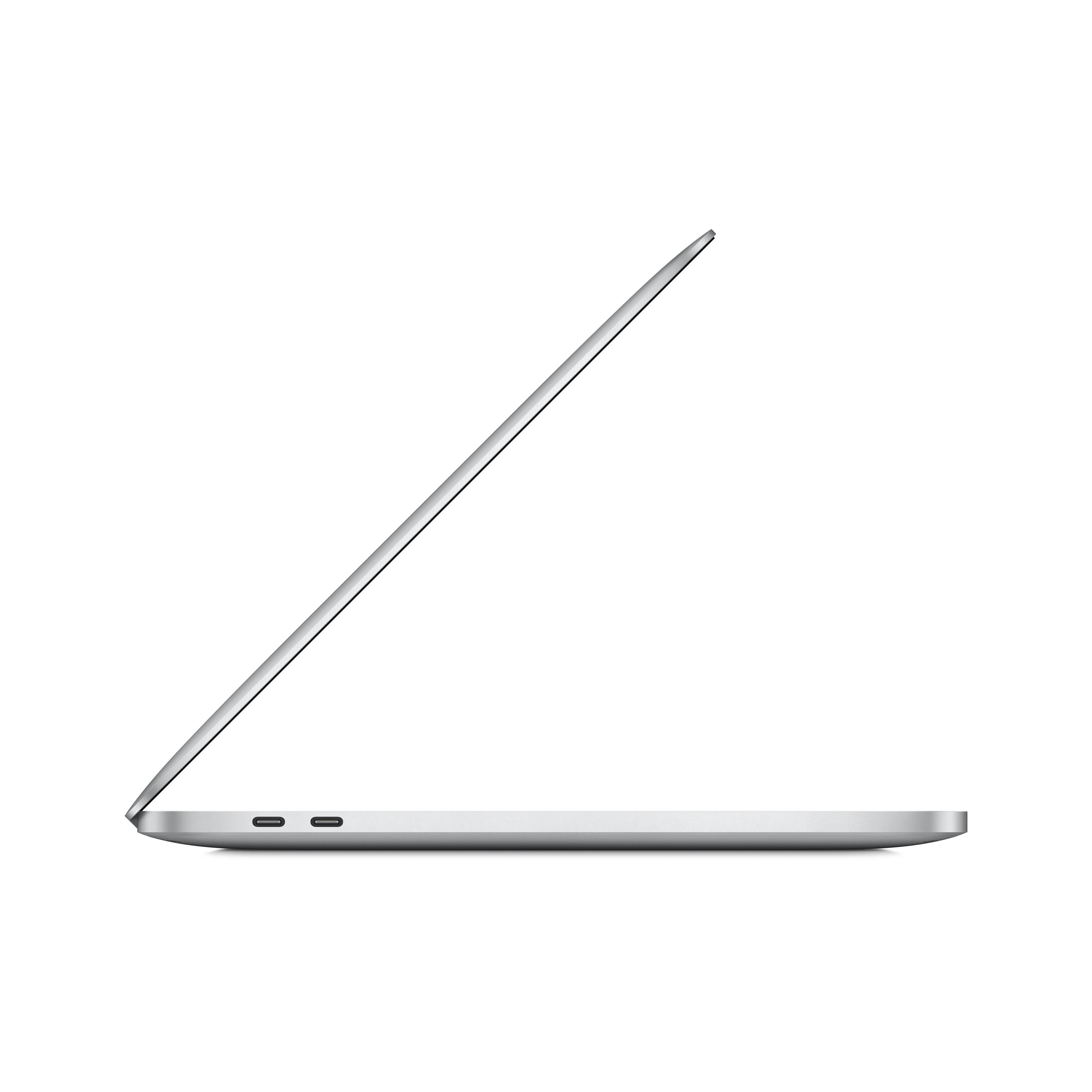 Silberner Laptop, Seitenansicht, geöffnet.