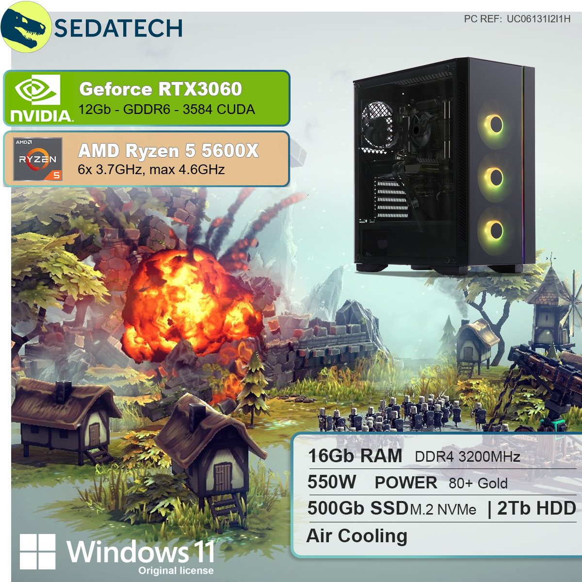 SEDATECH AMD Gaming Centrino RAM, AMD Prozessor, 5 RTX™ mit 16 HDD, Home 12 2000 3060, Ryzen 11 2® mehrsprachig, PC 5600X, GB Windows GB SSD, 500 GB GeForce NVIDIA GB