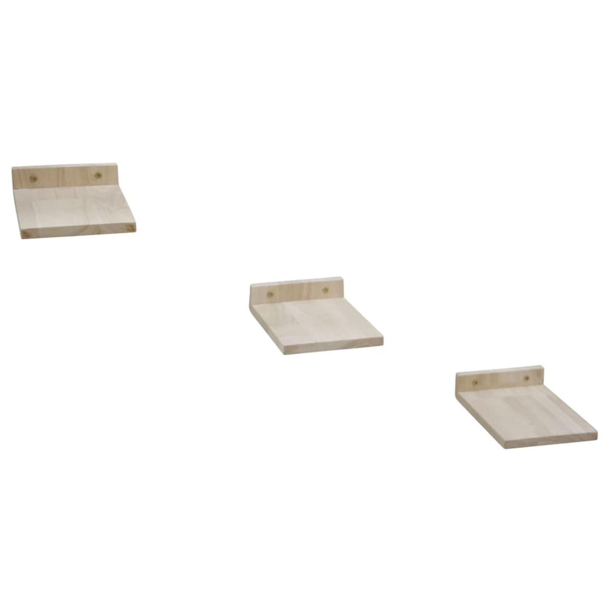 Drei Holzregale auf weißem Hintergrund, schlichtes Design.