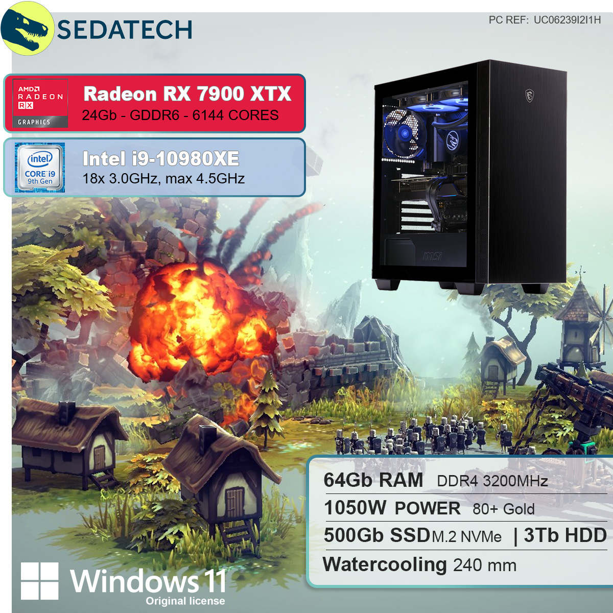 SEDATECH Intel i9-10980XE Intel® GB RX Wasserkühlung, mehrsprachig, XTX, 24 RAM, GB PC GB AMD 7900 Windows HDD, Core™ Radeon™ Gaming mit i9 Home Prozessor, GB 3000 11 SSD, mit 500 64