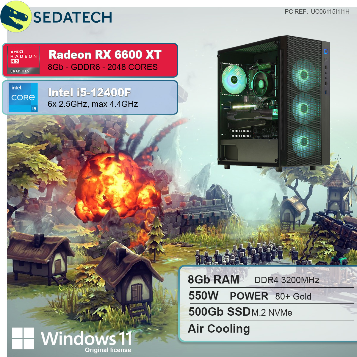 SEDATECH Intel i5-12400F, Windows 11 8 i5 Home 500 mehrsprachig, RX 6600, Core™ GB GB Radeon™ PC Intel® GB mit AMD 8 SSD, RAM, Prozessor, Gaming